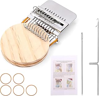 Mini Darning Loom, 10 Hooks Small Speed Weaving Loom Machine Wooden Speedweve Weave Tool Knitpatch Kit for Visible Mending Jeans Socks Clothes and Repair Fabrics Home Sewing Accessories
