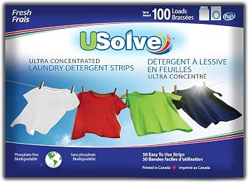 USolve Eco-Friendly Laundry Detergent Strips (up to 100 Loads). Earth Friendly Laundry Soap - Fresh Scent - The Liquidless Laundry Detergent Sheets - Great for all your Laundry Needs. 50 Count