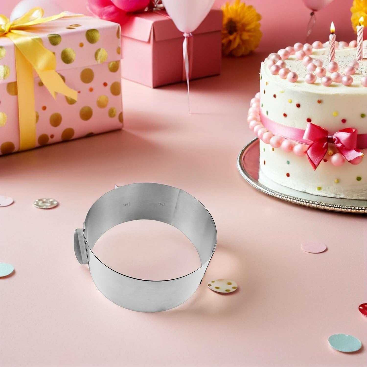 HOMSFOU Stainless Steel Adjustable Cake Ring Mold 6-12 Inch Retractable Mousse Baking Molds Set 2pcs for Dessert Pastry Baking
