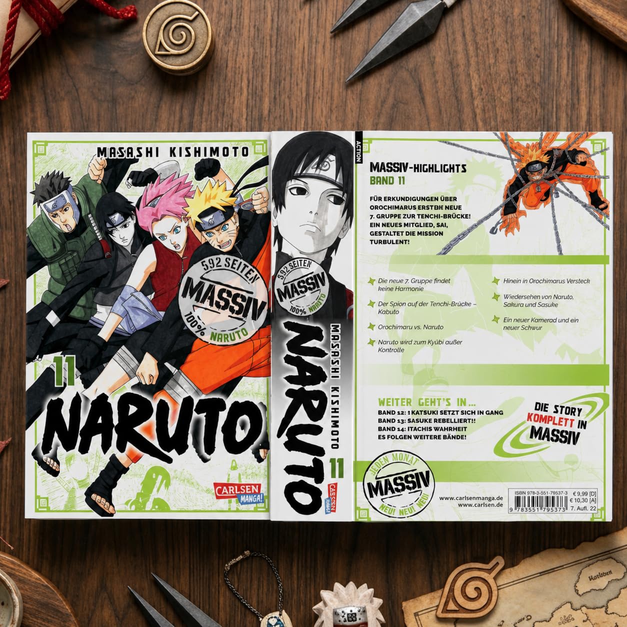 Masashi Kishimoto - Naruto Massiv Manga Set Band 9-12 - Originalserie auf Deutsch voller Ninja Action & Abenteuer Anime Bücher Bundle - Shonen Comic Sammelbandausgabe mit exklusivem Lesezeichen