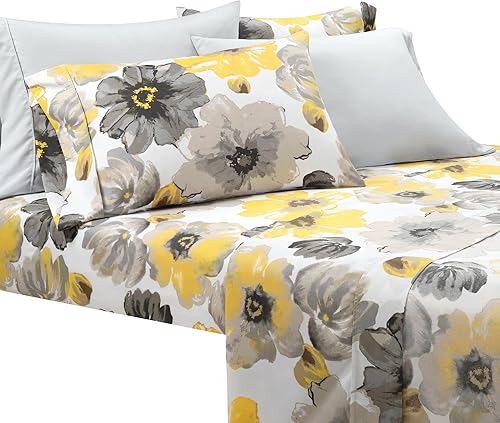 Miniatura 7 de Lush Decor Leah Soft - Juego de sábanas de 6 piezas, tamaño Queen, amarillo y gris