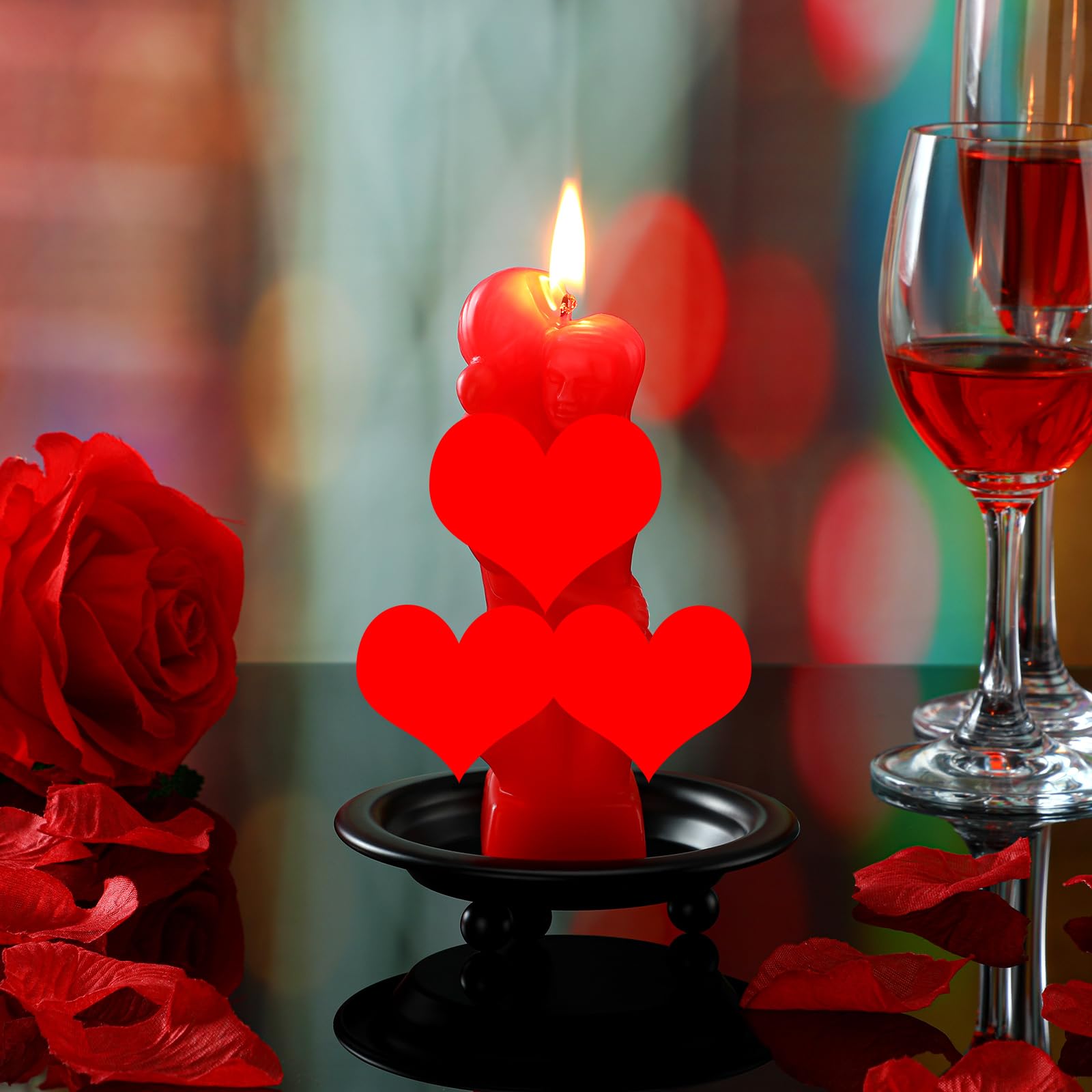 Lovers Candle with Holder Valentines Couple Hugging Sweetheart Lover Figure Candle with Black Iron Plate(Half Body)