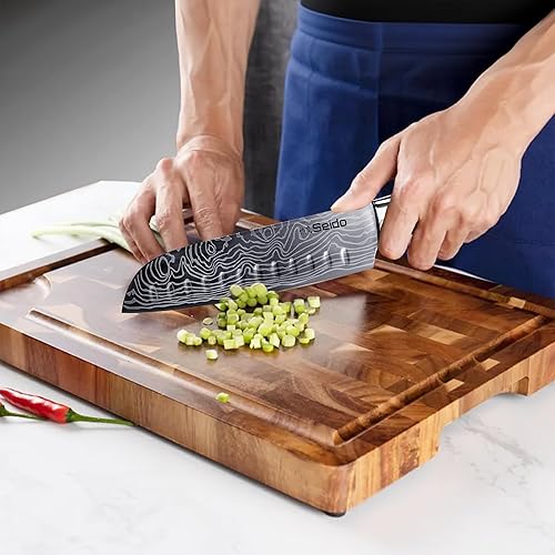 Miniatura 2 de Seido Knives Gourmet Acacia End-Grain Cutting Board - 18" x 12" x 1.4" - Made From Acacia Wood Durable Withstand Heavy Duty Chopping Board