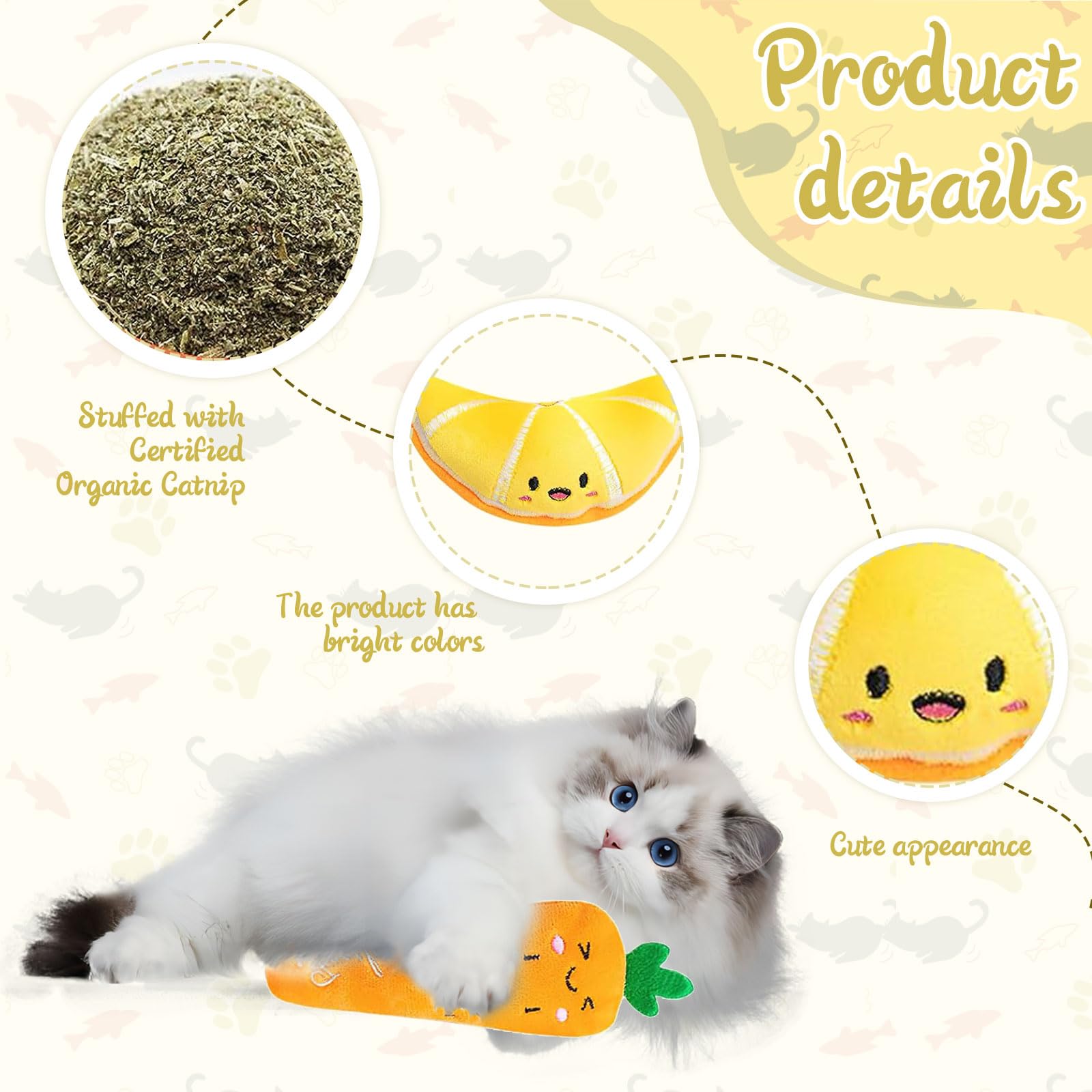 Moguri 4 szt. zabawki z kocimiętką, zabawka dla kota z kocimiętką, zabawka dla kota do samodzielnej zabawy Catnip Toy Cat Toys, poduszka z kocimiętką pluszowa zabawka dla kotów