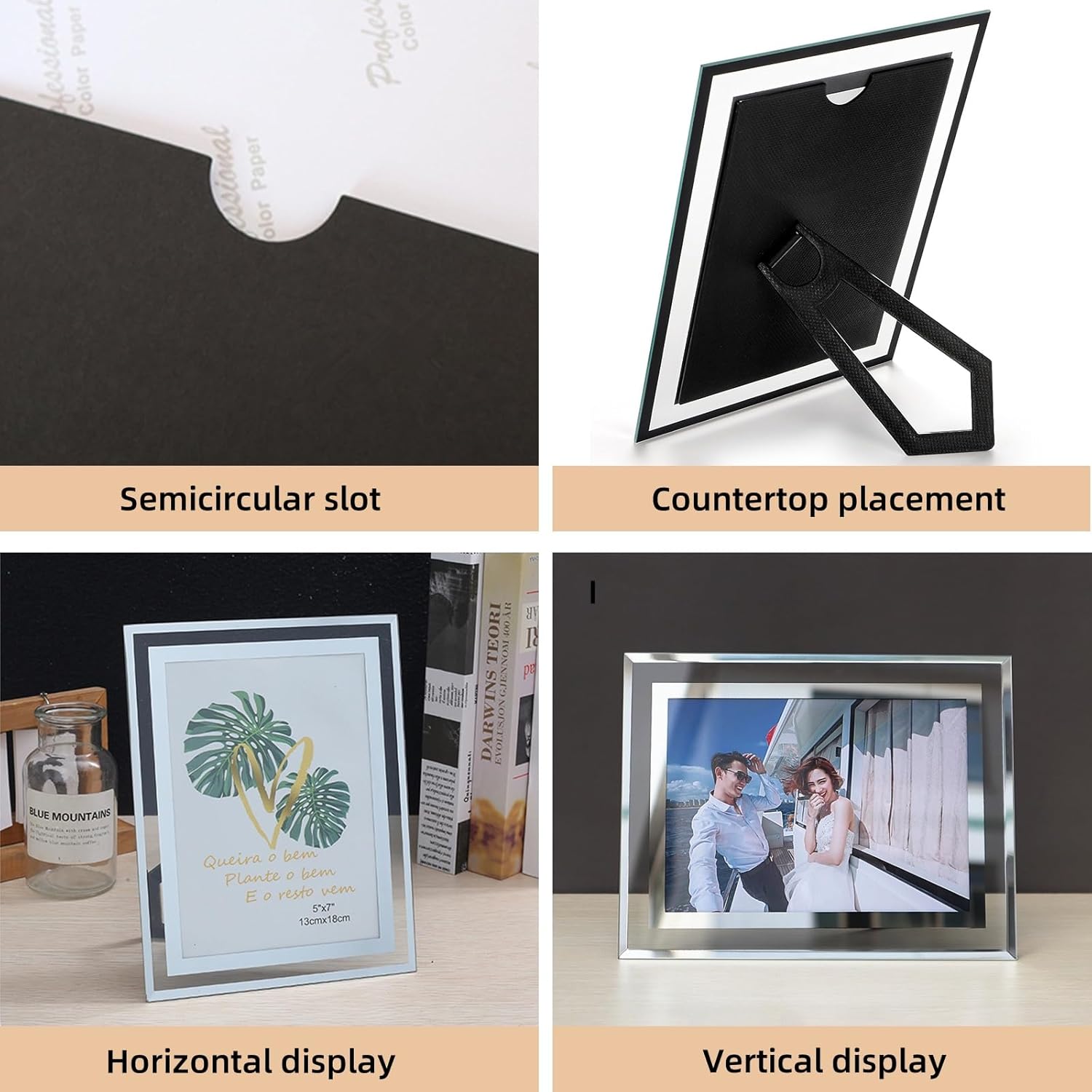 WRINGKIT 4 x 6 Glass Picture Frame Set of 10, Silver Mirror Photo Frames, Thin Border Desk Picture Frame for Office, College, Vertical and Horizontal Tabletop Display, Desk Decor
