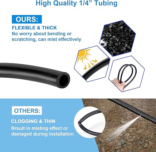 Miniatura 3 de YuYo Sistema de nebulización, rociadores para patio exterior, línea de nebulización de 59 pies + 19 boquillas de niebla de latón + adaptador de