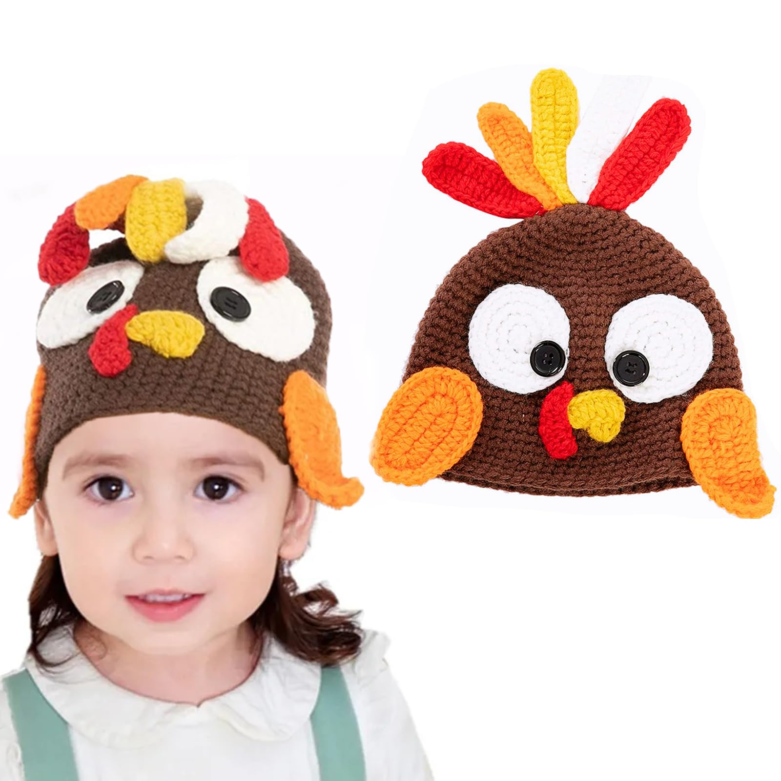 eyigylyo Thanksgiving Turkey Beanie Knitted Hat for Kids Girl, Pom Pom Turkey Trot Hat for Thanksgiving Day Costume Dress up Accessory