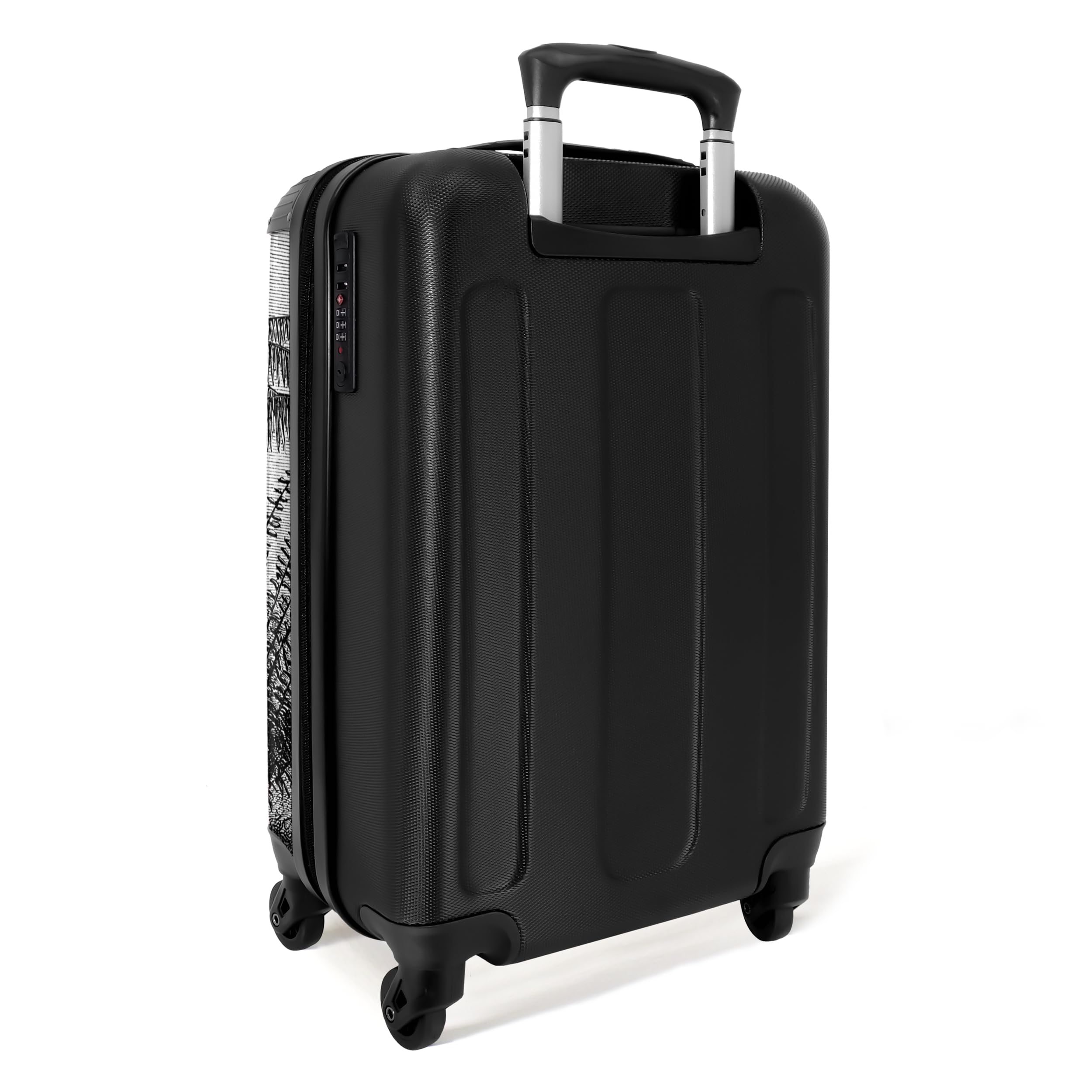 NoBoringSuitcases© Valigia bagaglio a mano | Trolley per cabina leggera, 4 ruote, motivo palme vintage, lucchetto combinazione, resistente ai raggi UV, 55-35-20 cm