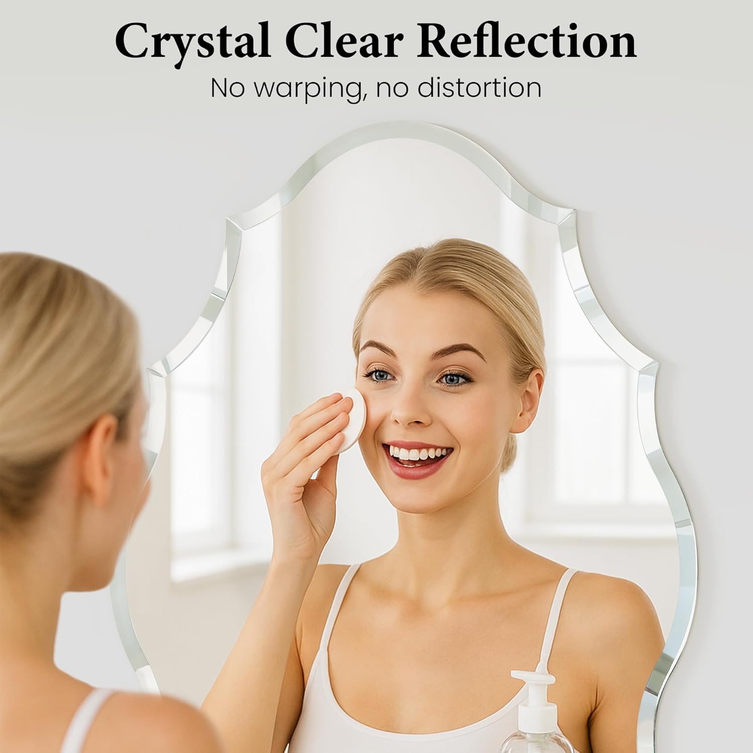 24"x36" Large Scalloped Oval Bathroom Mirror, Frameless Beveled Shield Mirror for Wall, Solid Backed, 2-Way Hanging Landscape/Portrait for Vanity, Mantle & Living Room
