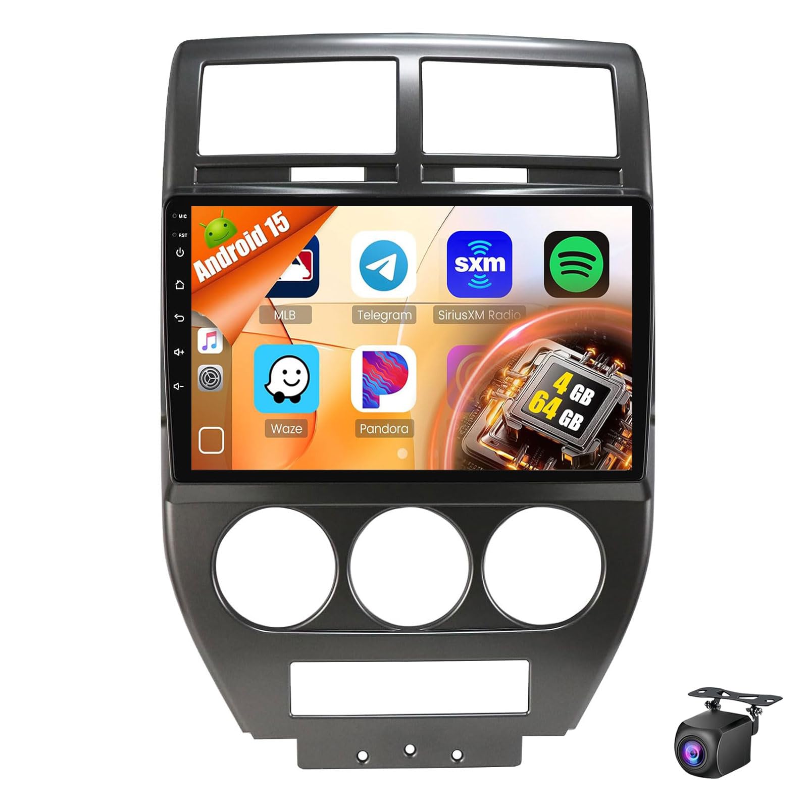 Uipob Car Radio Stereo For Jee-p Compass Patriot 2007-2009 Android 15 10.1 Inch Touch Screen With Wireless CarPlay Android Auto SWC Bluetooth GPS WiFi FM RDS DSP Audio Backup Camera(Size:4Core 2+32G)