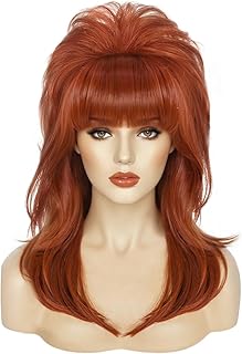 ANOGOL Hair Cap+Peg Bundy Wig Auburn Beehive Wig Bracelet 50s 60s 1950s 1960s for Women Red Housewife Fembot Wigs for Cosplay Costume Halloween Party