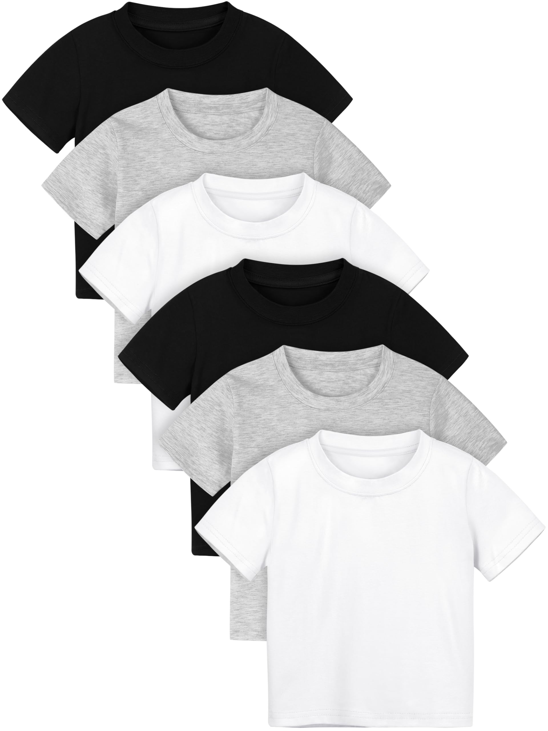 6 Pack Baby Toddler Boys Solid Short-Sleeve Tee Shirts Infant Cotton T-Shirt with Crew Neck for Toddlers