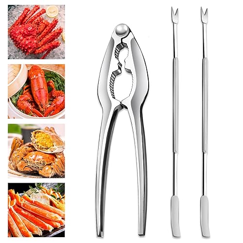 3 PCS Lobster Crackers and Picks Set, Stainless Steel Crab