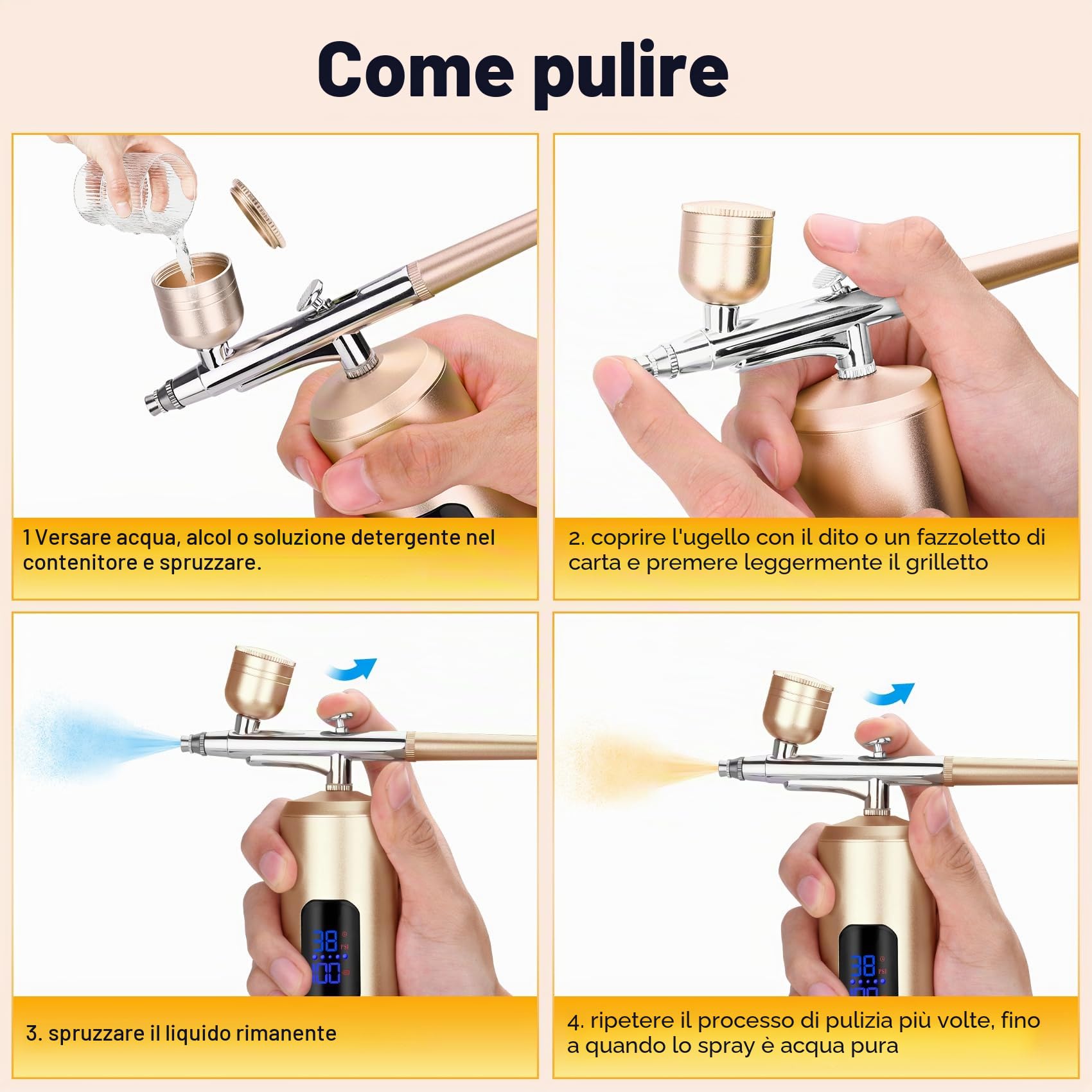 Daakro Set aerografo, pistola a spruzzo con compressore 38 PSI senza fili, mini aerografo cosmetico ricaricabile, decorazione per torta