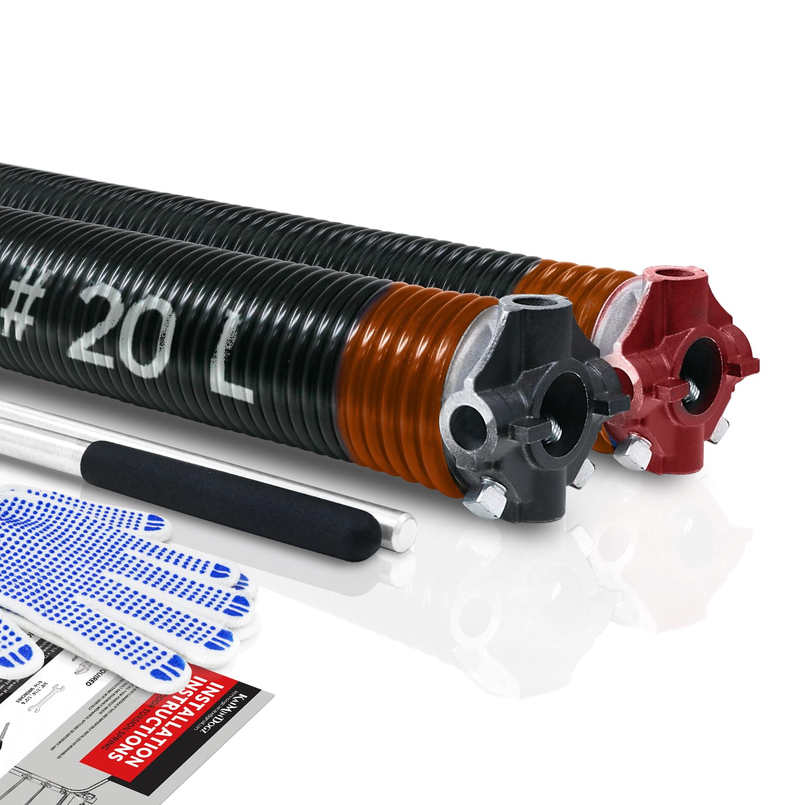 Torsionsfedern-Set für Garagentor, 5,1 cm, mit rutschfester Wickelstange und Handschuhen, hochpräzise Elektrophorese, schwarz beschichtet, für Ersatz und Installation, min. 16.000 Zyklen
