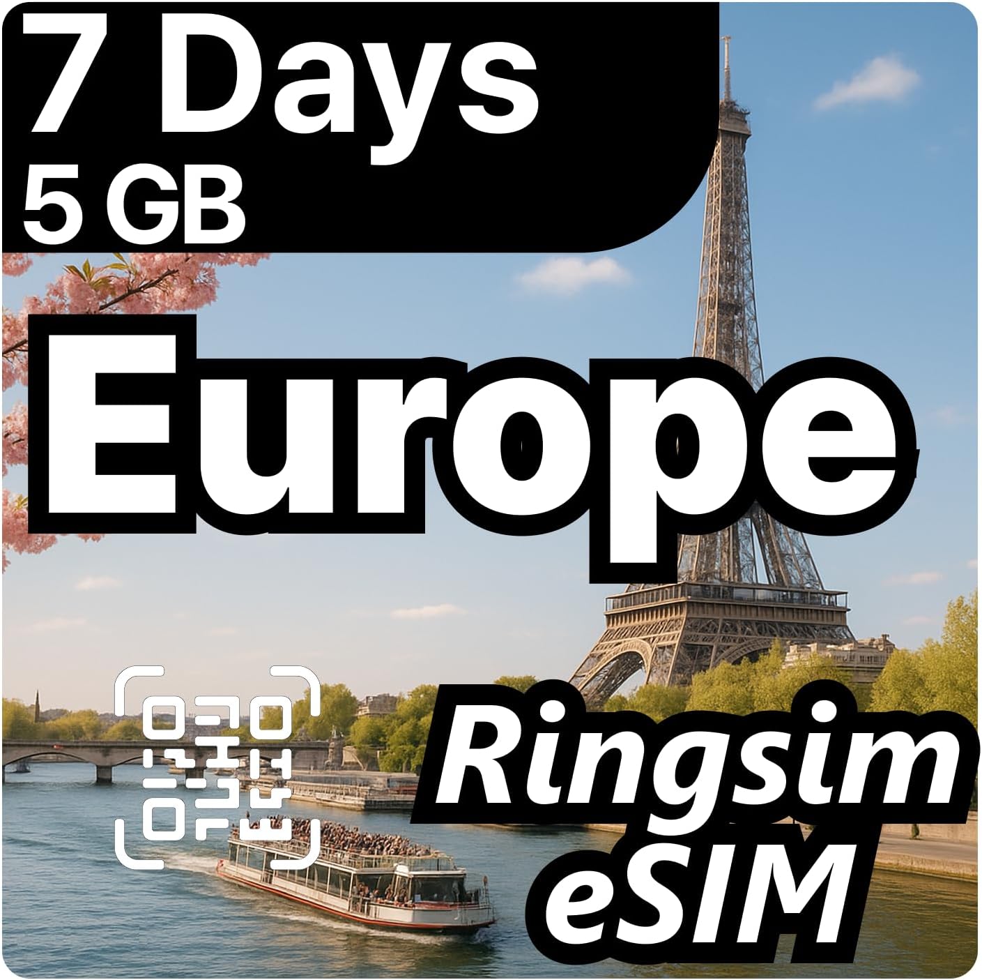 [eSIM] Europe eSIM | 7DAYS 5GB | UK, France, Italy, Spain, Germany | 5G, 4G/LTE, Tethering, Hotspot | eSIM with Instant Activation in 10 Minutes | Travel eSIM by Ringsim