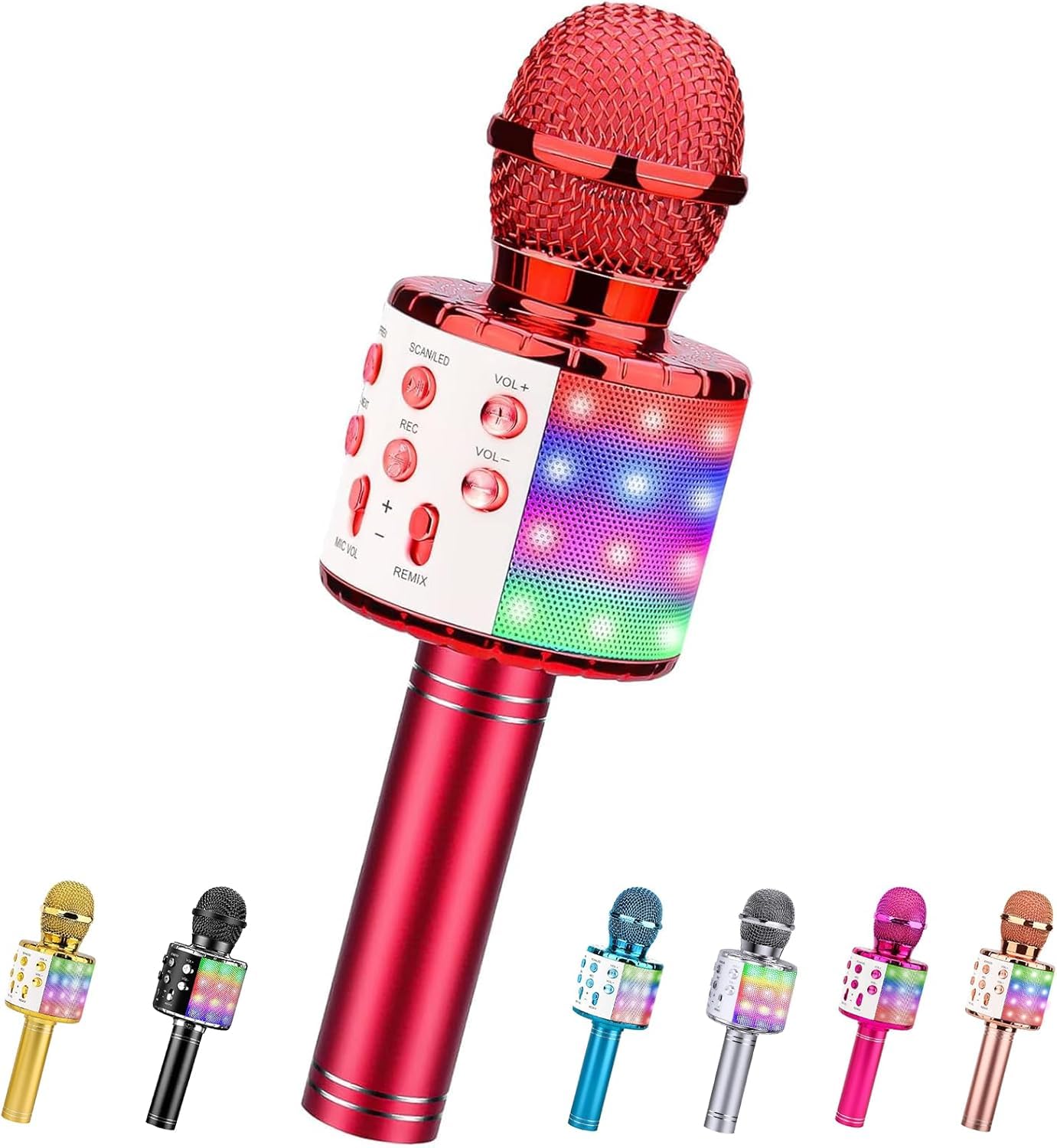ShinePick Karaoke Mikrofon, Drahtloses Bluetooth Mikrofon Kinder, Tragbare 4 in 1 Sing Microphone für Heim KTV Karaoke kompatibel mit iOS Android PC (Rot)