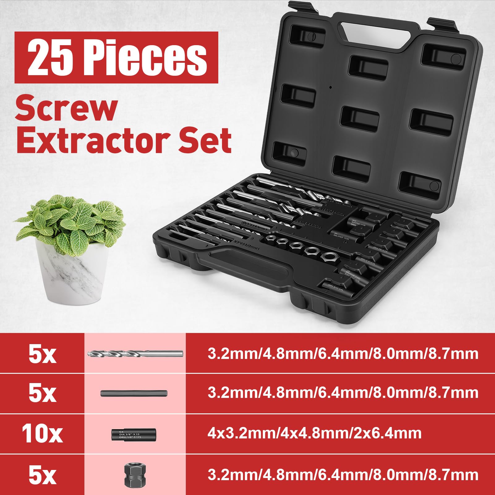 Yosoo Health Gear Kit de Extractor de Tornillos Rotos, Extractores de Tornillos y Brocas para Quitar Tornillos Dañados