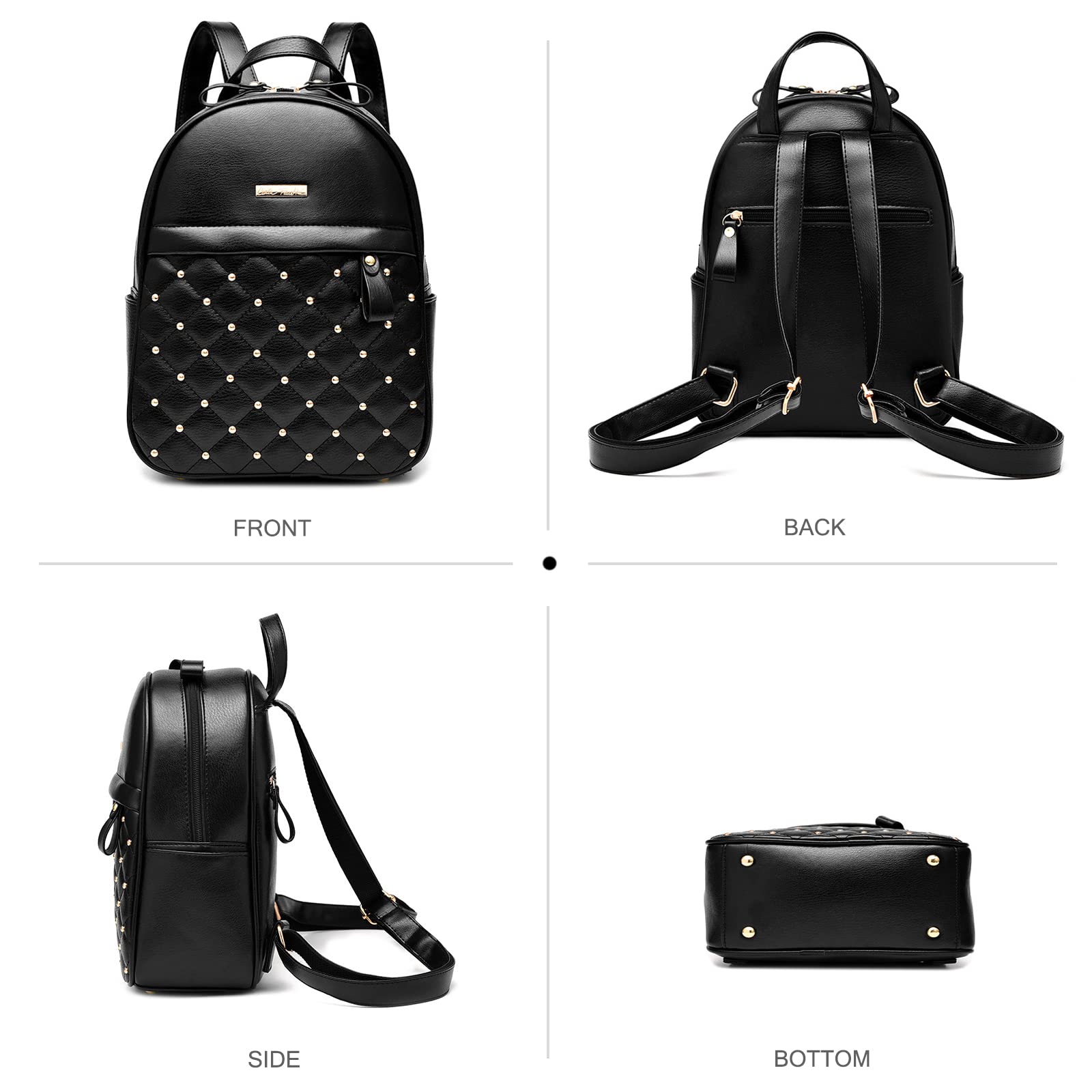 ADITAM Plecak damski Modny plecak Torebka Plecak na co dzień PU Skórzane plecaki Mały plecak Tornister College Plecak podróżny Studded Design Ciemnoniebieski