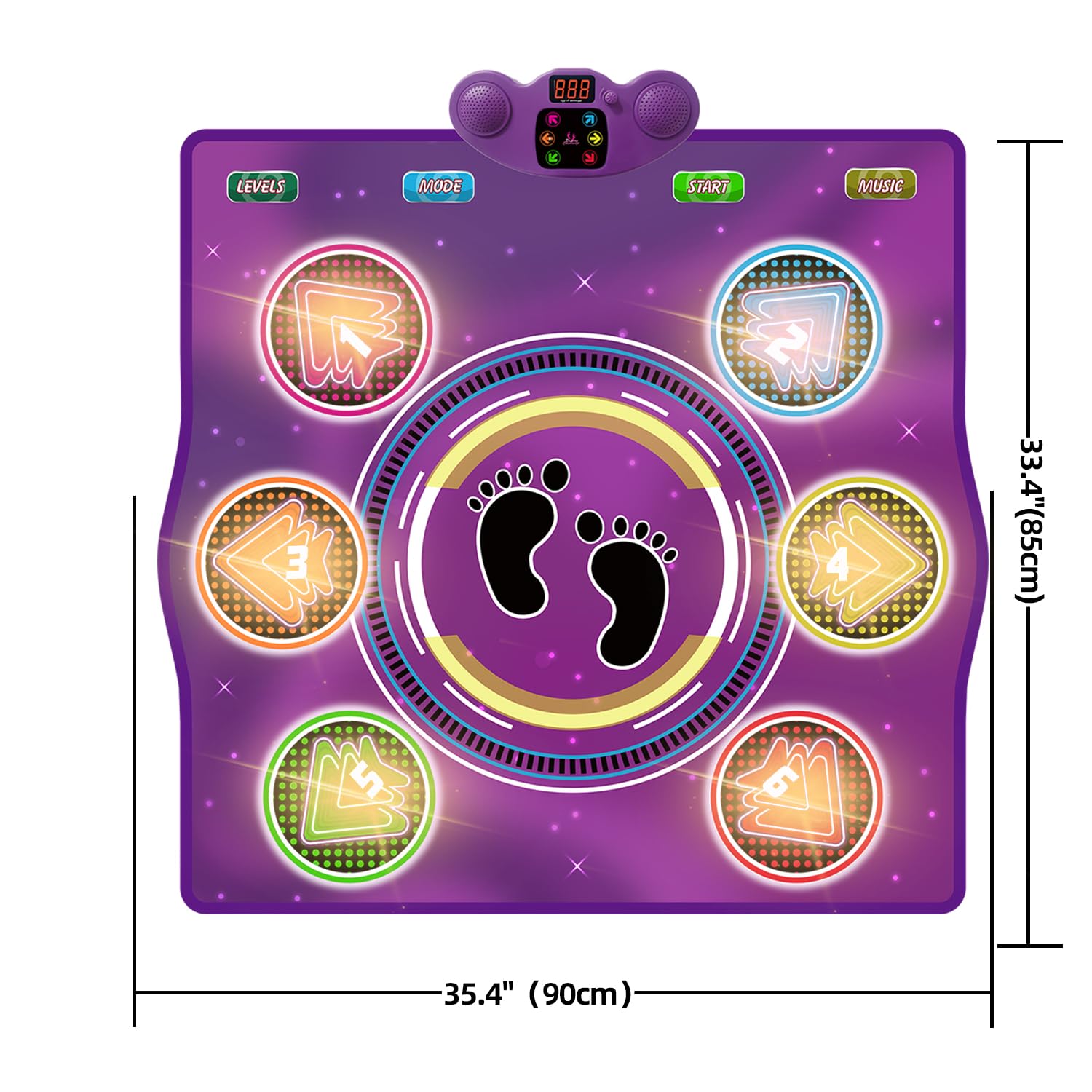 Tappeto da Ballo Musicale elettronico aggiornato con 6 Tasti Luminosi, 6 modalità di Gioco, Supporta Musica da Cellulare, Ideale per Bambini 3-12 Anni, Compleanni