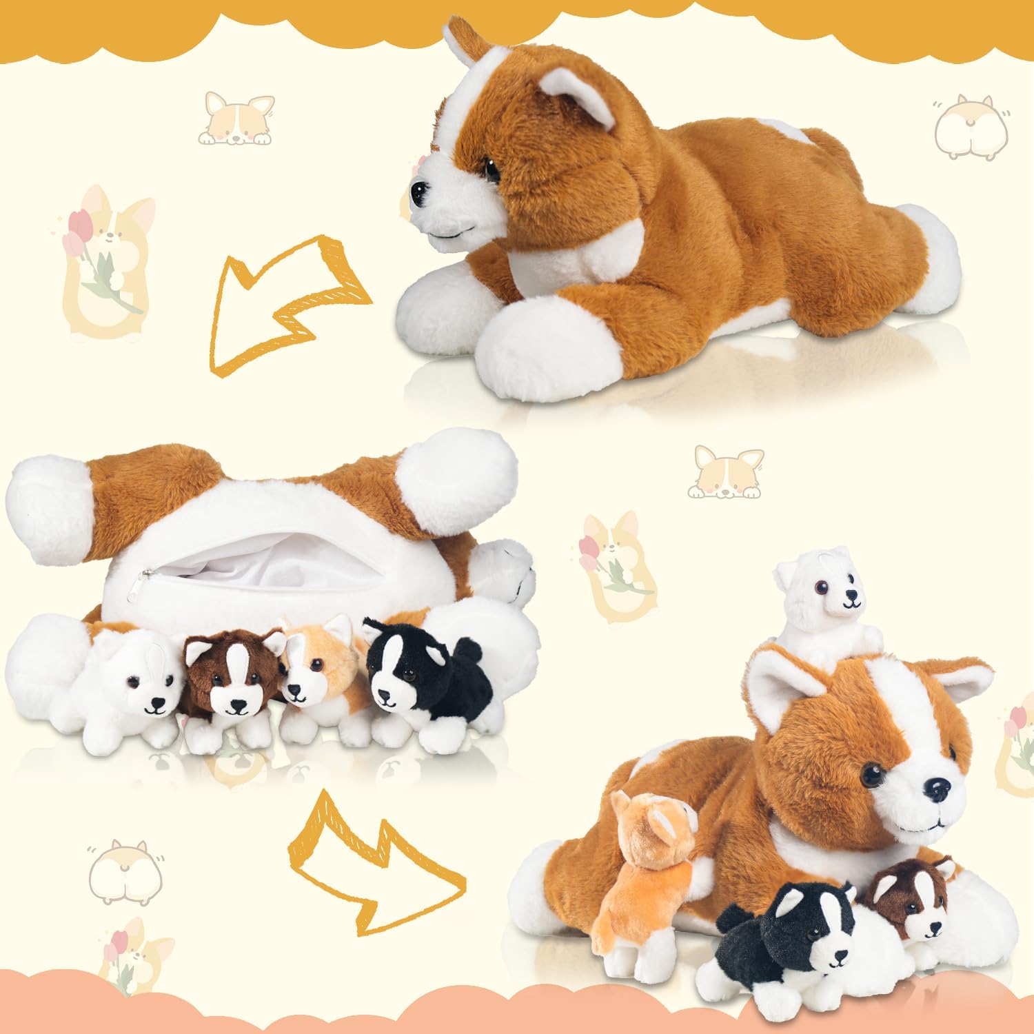Youthfuljive 9 in 1 Chicken Stuffed Animal & 5 in 1 Corgi Dog Stuffed Animal for Easter Festival Gift Birthday for Kids