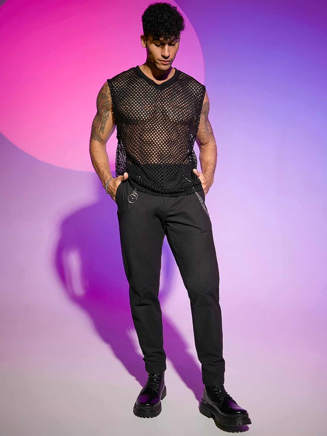 WDIRARA Men's Sheer Mesh Sleeveless V Neck Tank Top T Shirt Party Top - Image 5