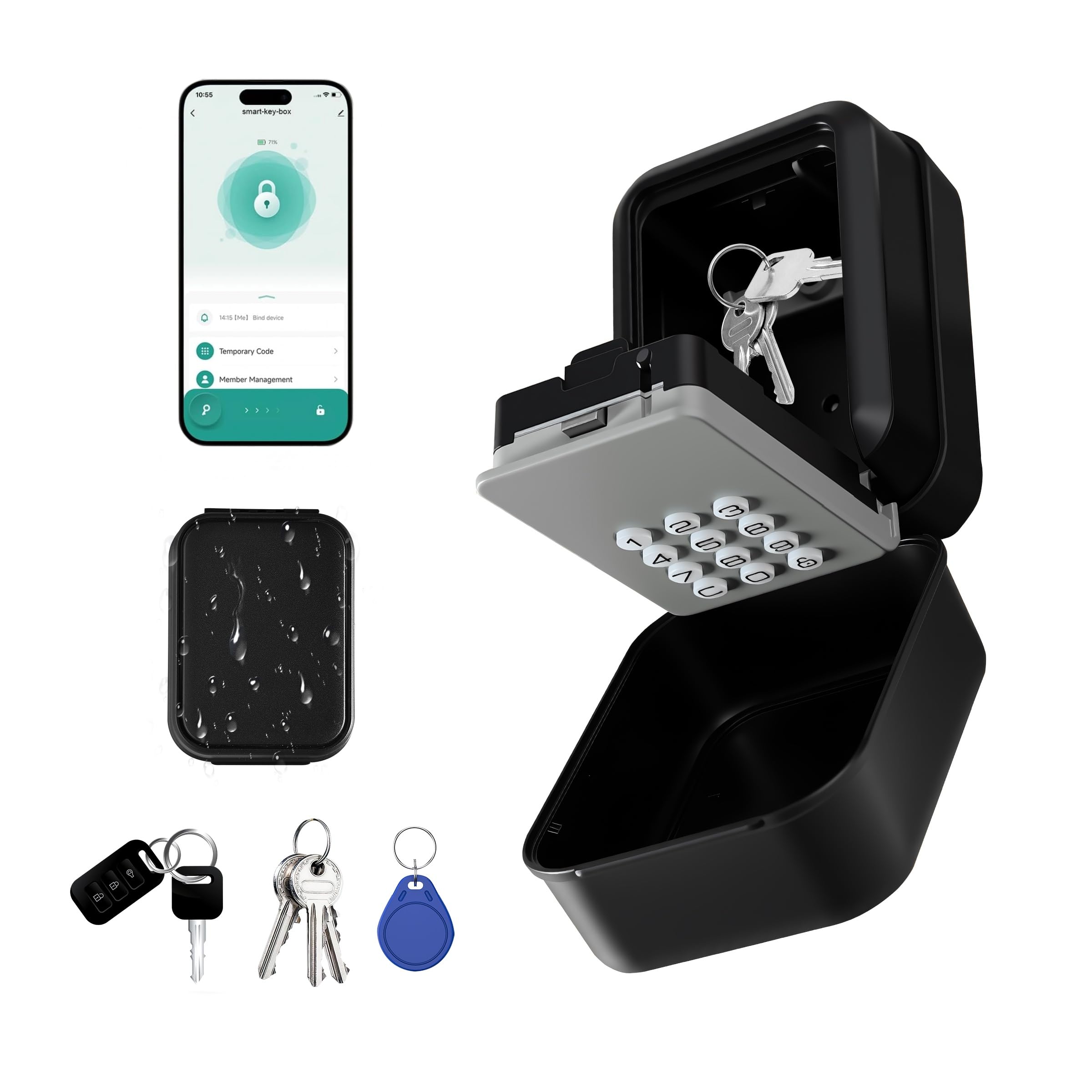 Caja de Llaves Inteligente - Caja de Seguridad Bluetooth Compatible con la App Tuya y con código Pin, Ideal para Casas, garajes, Apartamentos y alquileres vacacionales (Tuya)