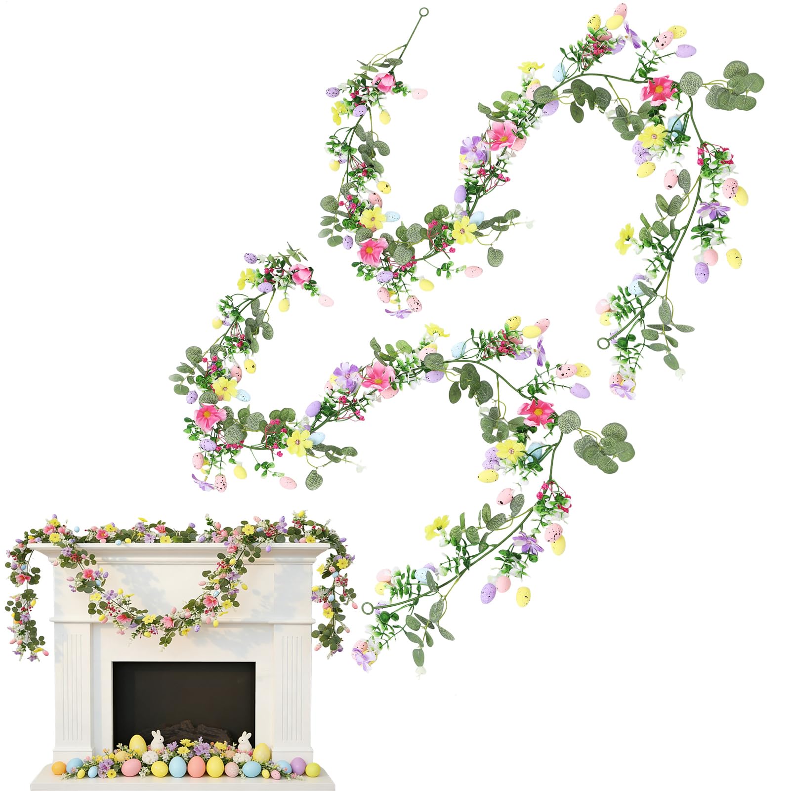 Guirnalda de Pascua con ornamentos florales de vid y huevos coloridos para decoraciones