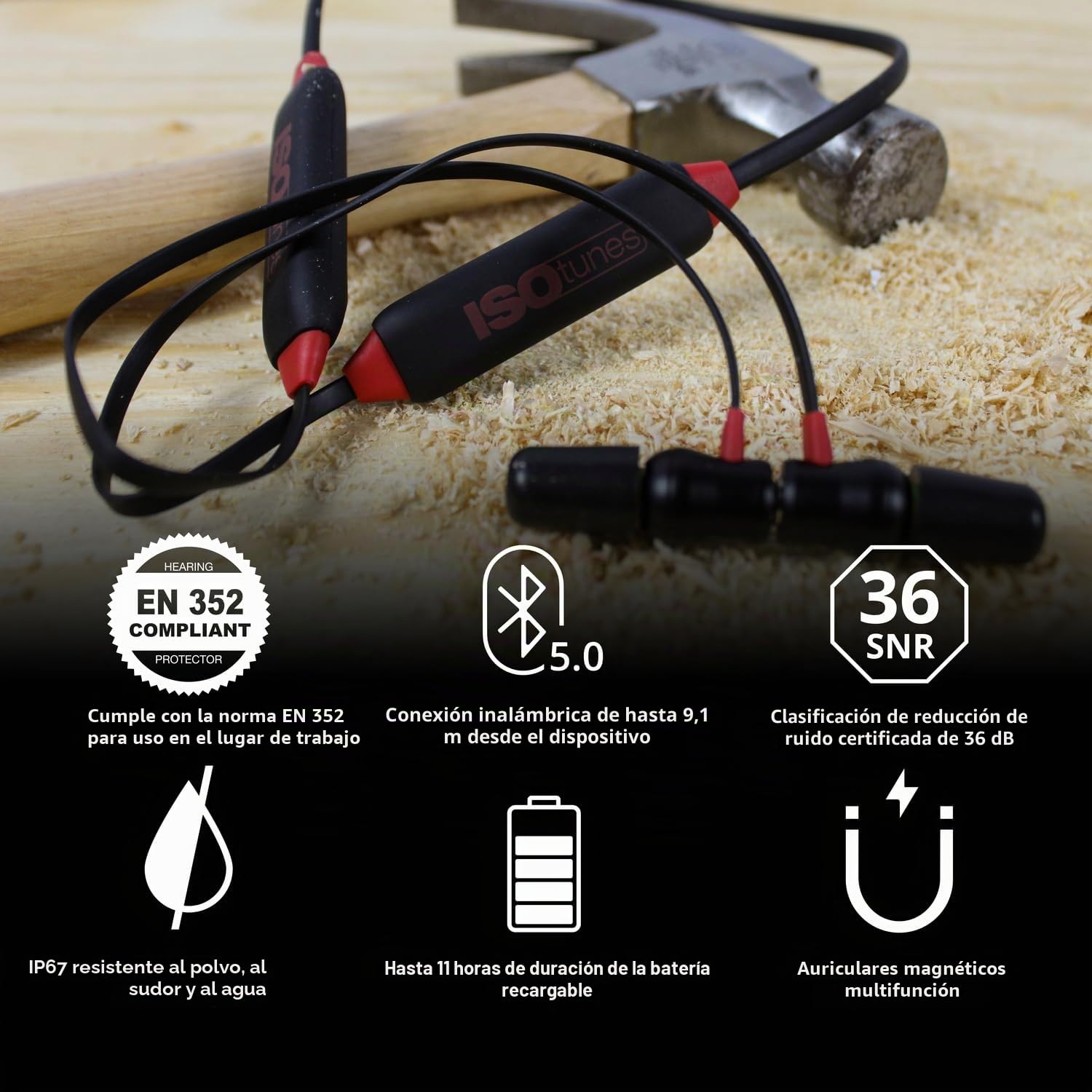 ISOtunes Auriculares Xtra 2.0: protección auditiva Bluetooth EN352, Aislamiento de Sonido NRR de 27 dB, límite de Volumen de 79 dB, duración de batería de hasta 11 Horas