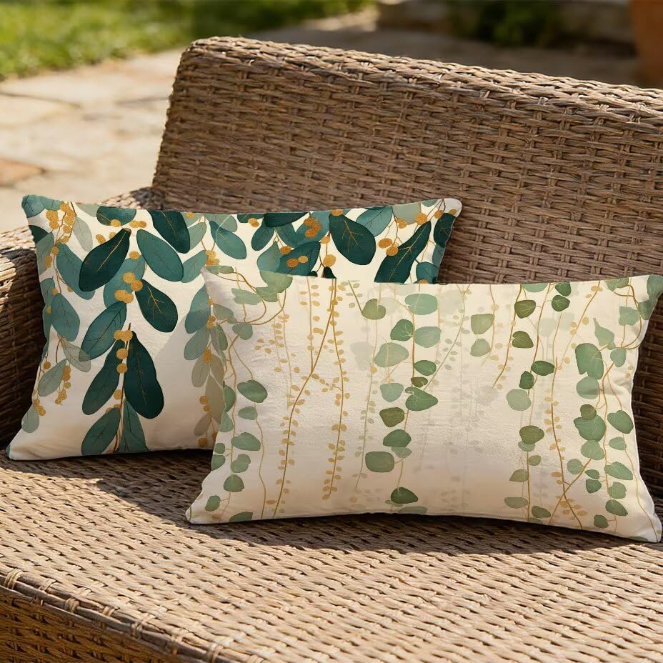 Housse de coussin de jardin 60x80 cm vert feuille pour mobilier et canapé d'extérieur