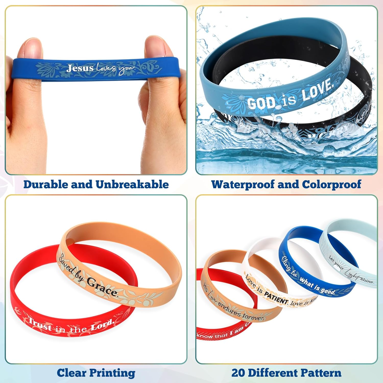 Bucherry 120 Pcs Rubber Bible Verse Bracelets Bulk Religious Silicone Christian Scripture Bracelets Inspirational Bible Verse Jesus Wristbands for Easter Carnival Party Favors Men Women - Image 3