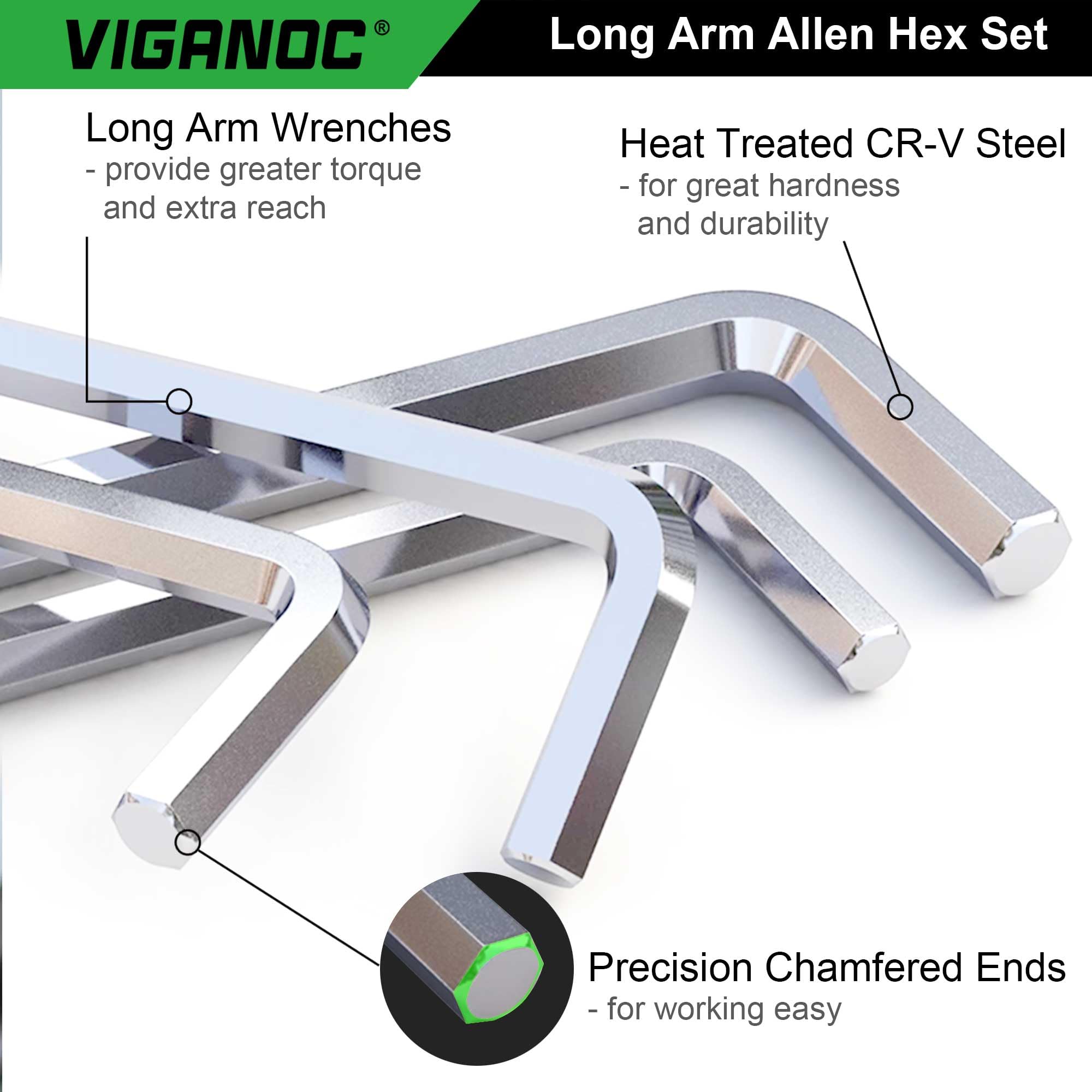 Viganoc Allen Hex Key Set, 9-Piece, L-Shape, Chrome Vanadium Steel, 1.5-10 mm - Image 3