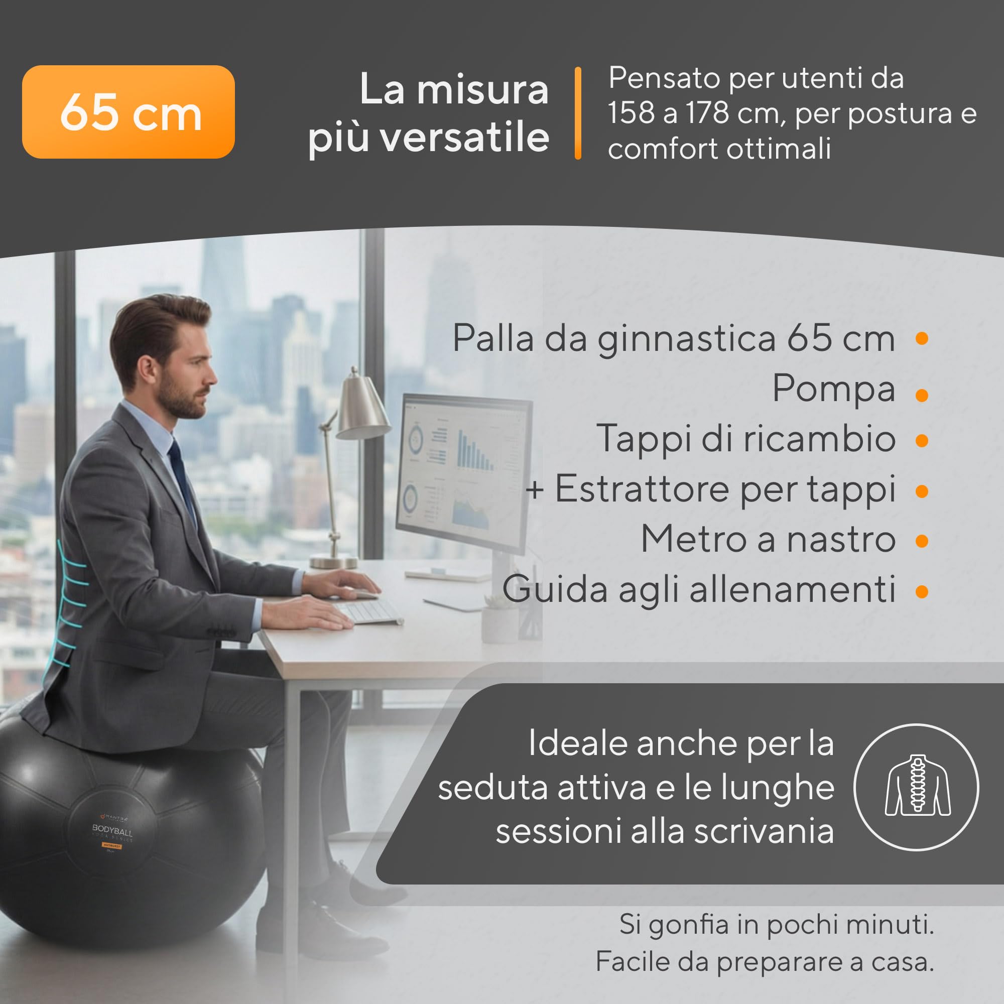 Palla Gravidanza - Palla Pilates, Fitball Yoga, Palla Fitness Medica, Pilates Ball Core Equilibrio Stretching, Fisioterapia, Attrezzi Pilates per Casa, Gym Ball Palestra Ufficio