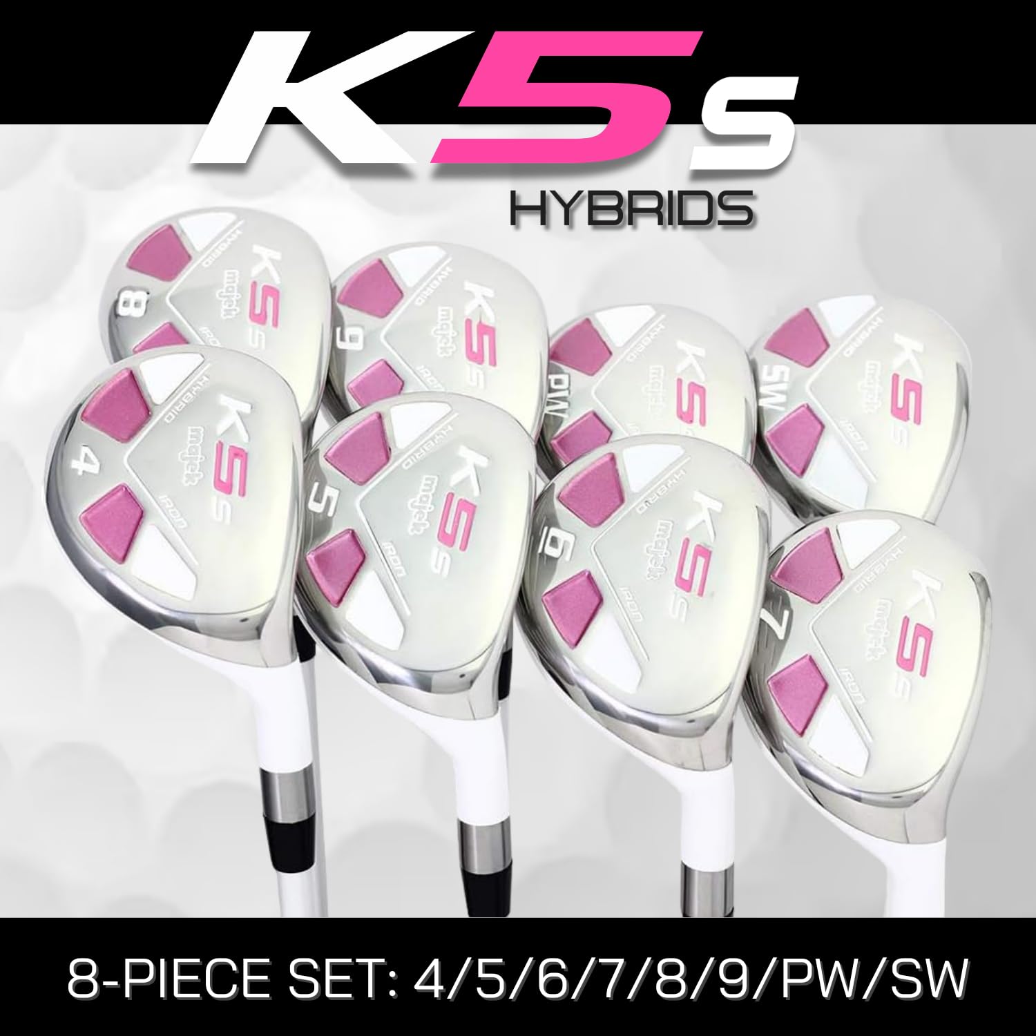 Majek White Pearl - Juego de palos híbridos de golf para mujer mayor, híbridos, ultraligeros, incluye 4, 5, 6, 7, 8, 9 PW SW All Lady Flex Utility Clubs