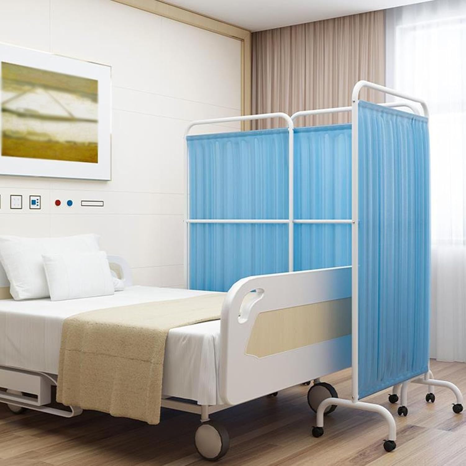 ブルー折りたたみ&amp;ローリングルームディバイダー、緊急治療室病棟スパ用プロ仕様の医療用プライバシースクリーン、大型教室の壁仕切