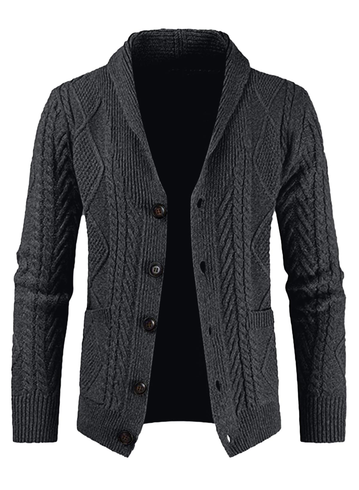JMIERR Mens Casual Wool Blend Cardigan Sweaters Long Sleeve Shawl Collar Buttons Down Cable Knit Sweater