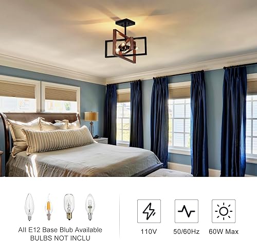 Miniatura 7 de Lámpara de techo industrial de 3 luces, lámpara rectangular semiempotrada con marco cuadrado de metal, lámpara moderna para cocina, sala de estar,