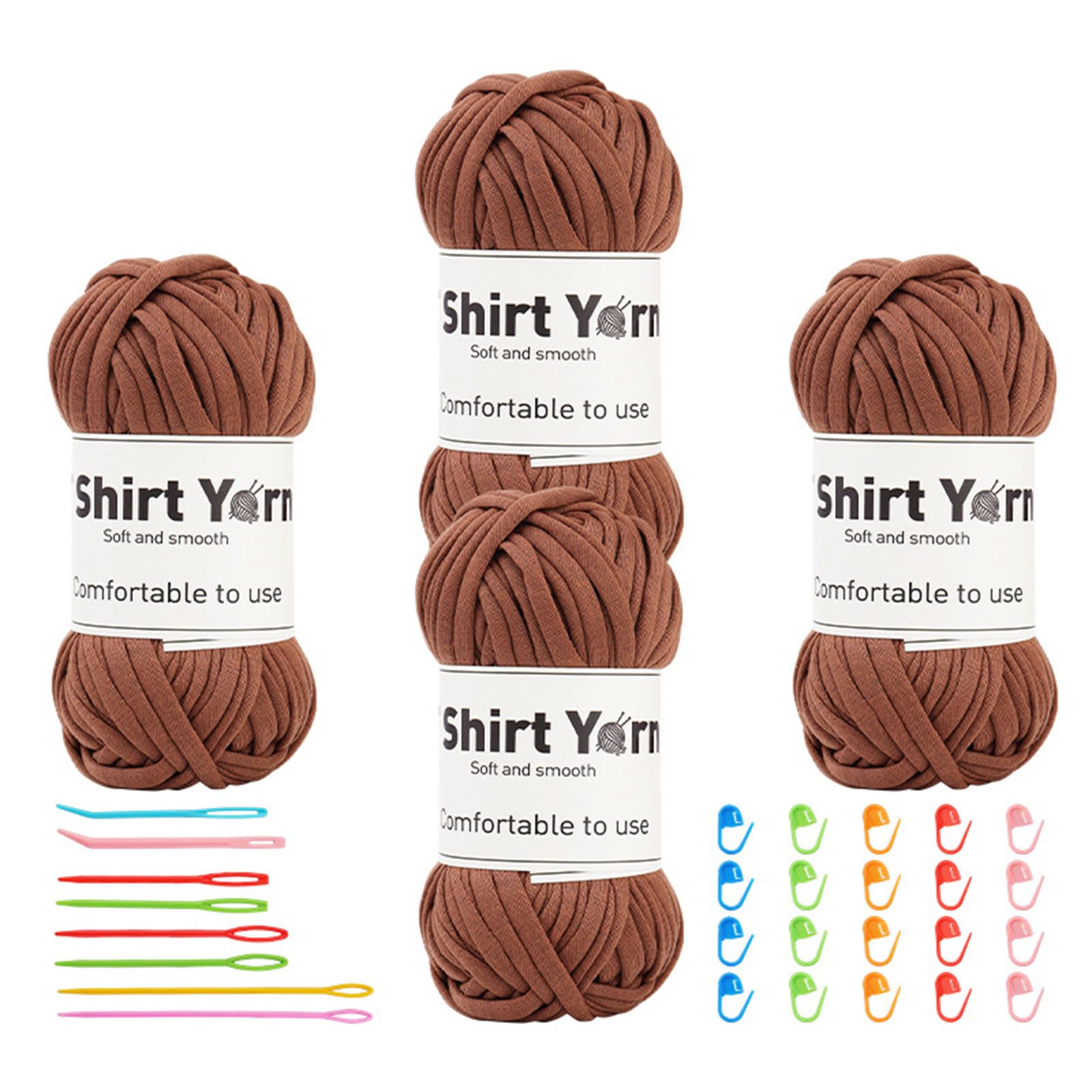 Elnwnnkc Classic Brown 20 Roll Crochet Yarns For Knitting Carpet Rug Bag, With Large Eye Knitting Needle, Bent Tip Needle, Marker Crochet Accessories