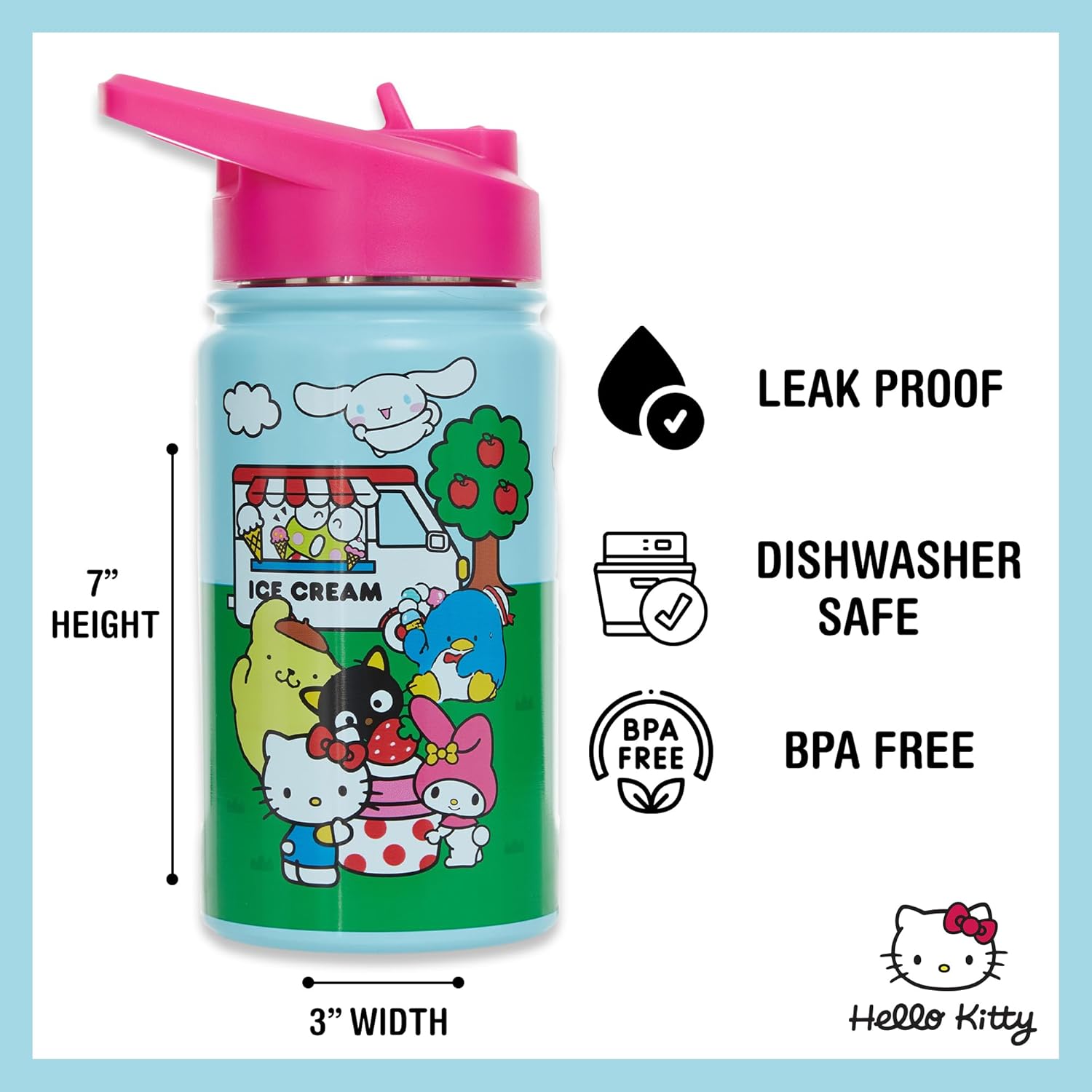 Hello Kitty 14 OZ Water Bottle - Hello Kitty, My Melody, Keroppi- Travel Water Bottle With Built in Straw - Official Sanrio Merchandise - Image 3