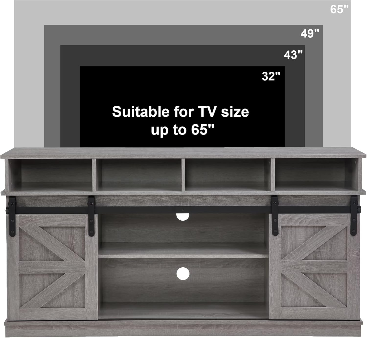 Farmhouse TV Stand for up to 65" TVs, Entertainment Center with Adjustable Shelves & Sliding Barn Doors, Rustic TV Stand Mid Century Modern for Living Room Bedroom Office Furniture, Gray