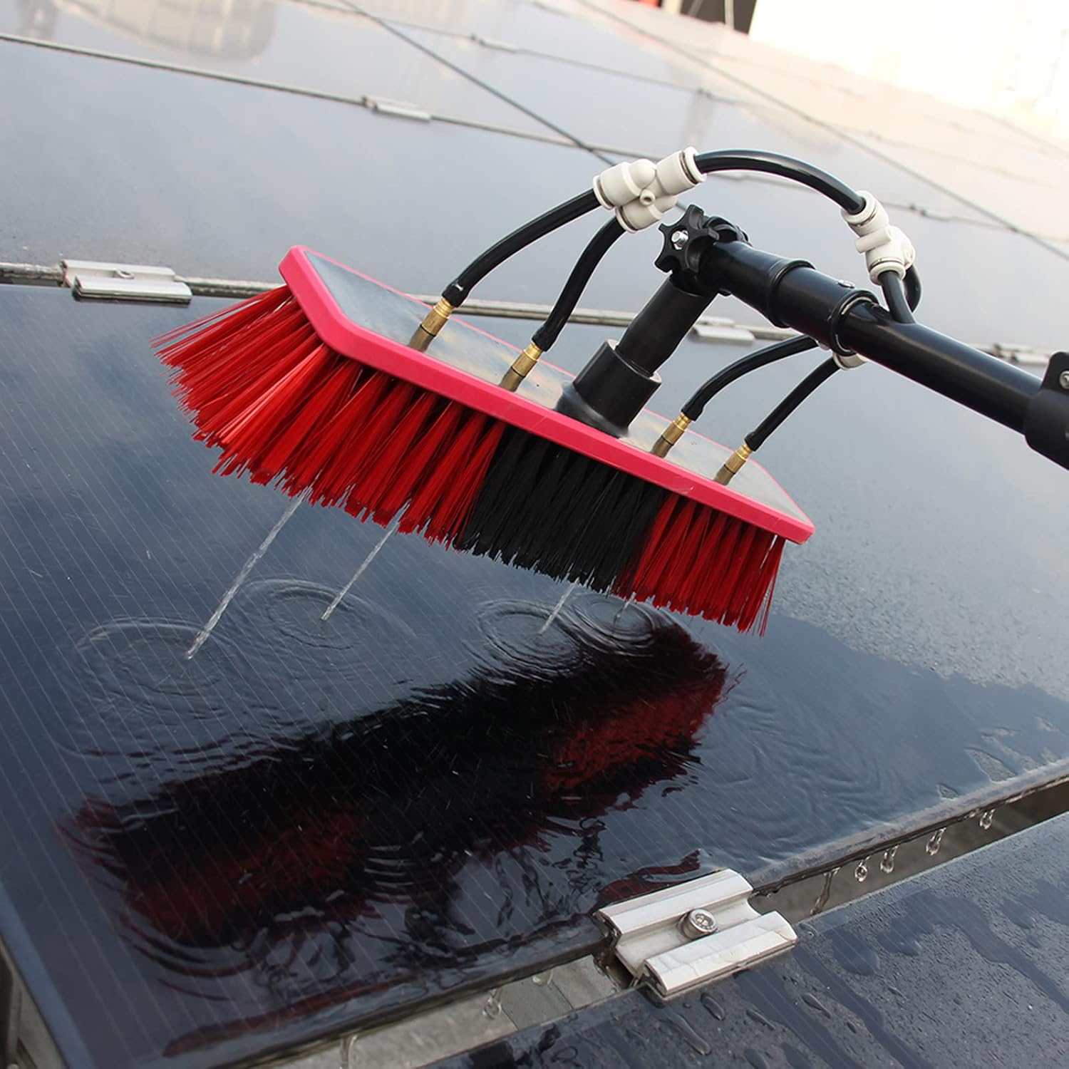Solar Panel Cleaning Brush and Pole, Window Cleaning Poles Water Fed Brush, Cleaning and Washing Tool, for Window Glass, Solar Panel