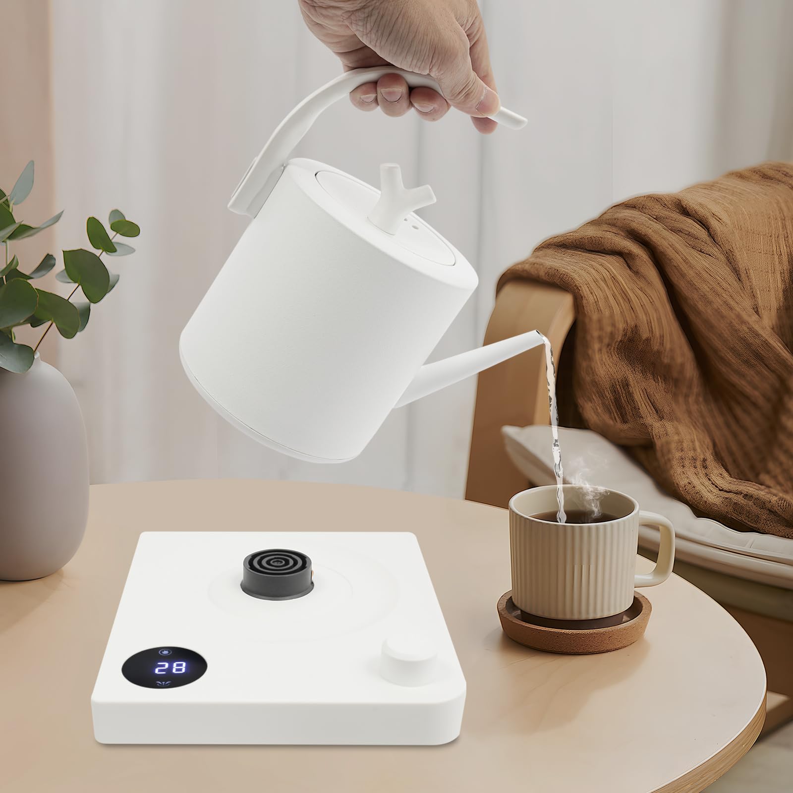 Bollitore elettronico intelligente, 1000 W, 1 l, 40 ~ 100 °C, temperatura regolabile, versatilità, collo di cigno elettrico con display a LED, bollitore in acciaio inox per tè, caffè, succo (bianco)