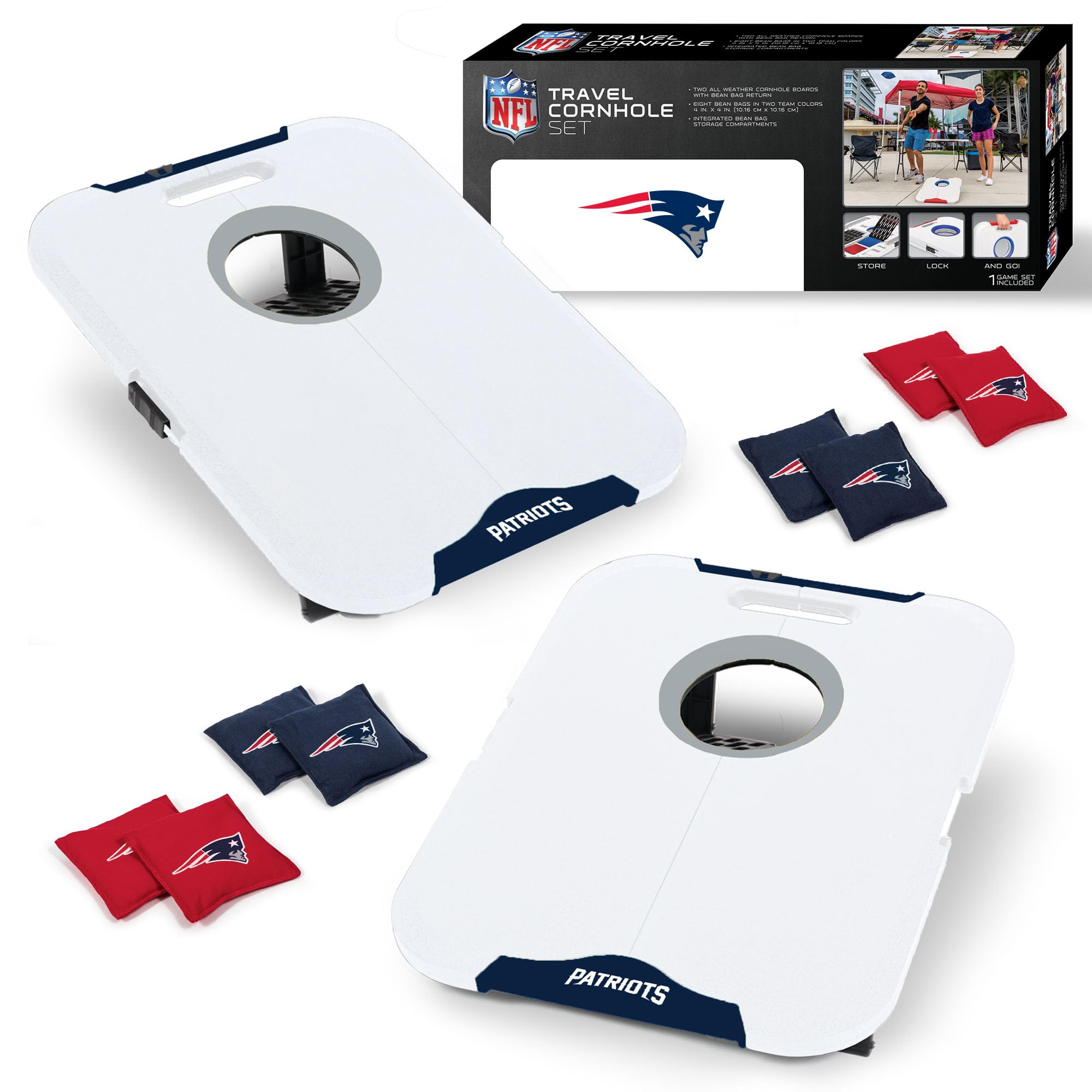 Wild Sports NFL Pro Football Allwetter Cornhole Set - Travel Bean Bag Toss Set Includes 8 Bean Bags
