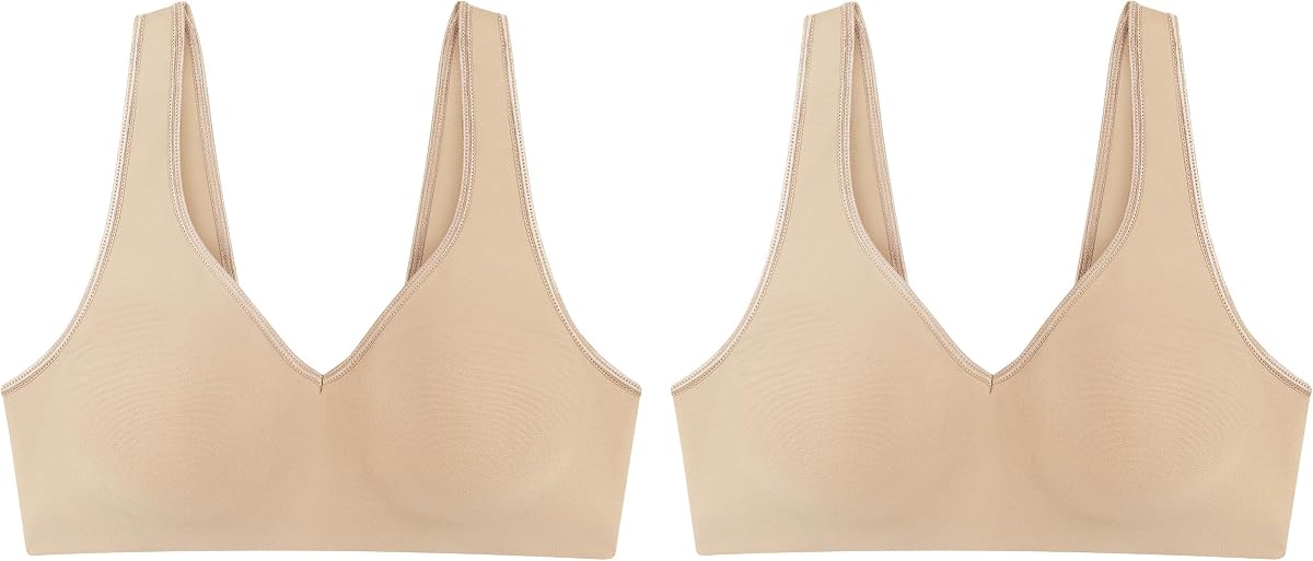 Hanes Sujetador inalámbrico para mujer, sujetador de camiseta de cobertura completa suave y cómodo para mujer, paquete individual o de 2