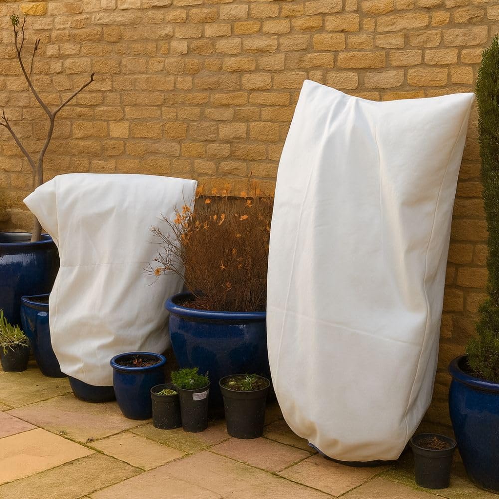 Gardening Naturally Garden Fleece Bag Jacket 70gsm White Drawstring Heavyweight Pack of 2 1.2m x 1.8m