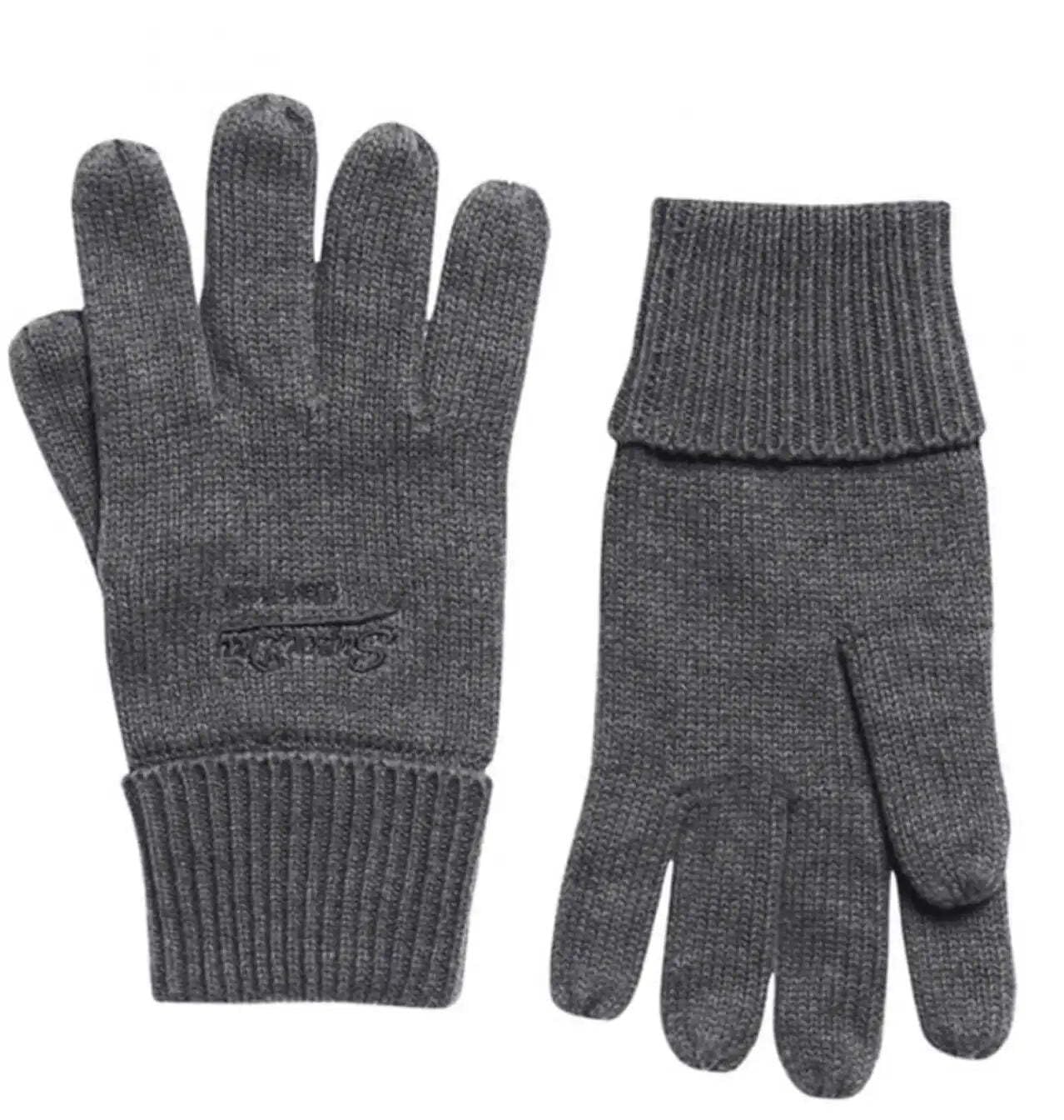 Superdry Grey Knitted Logo Gloves Mittens,