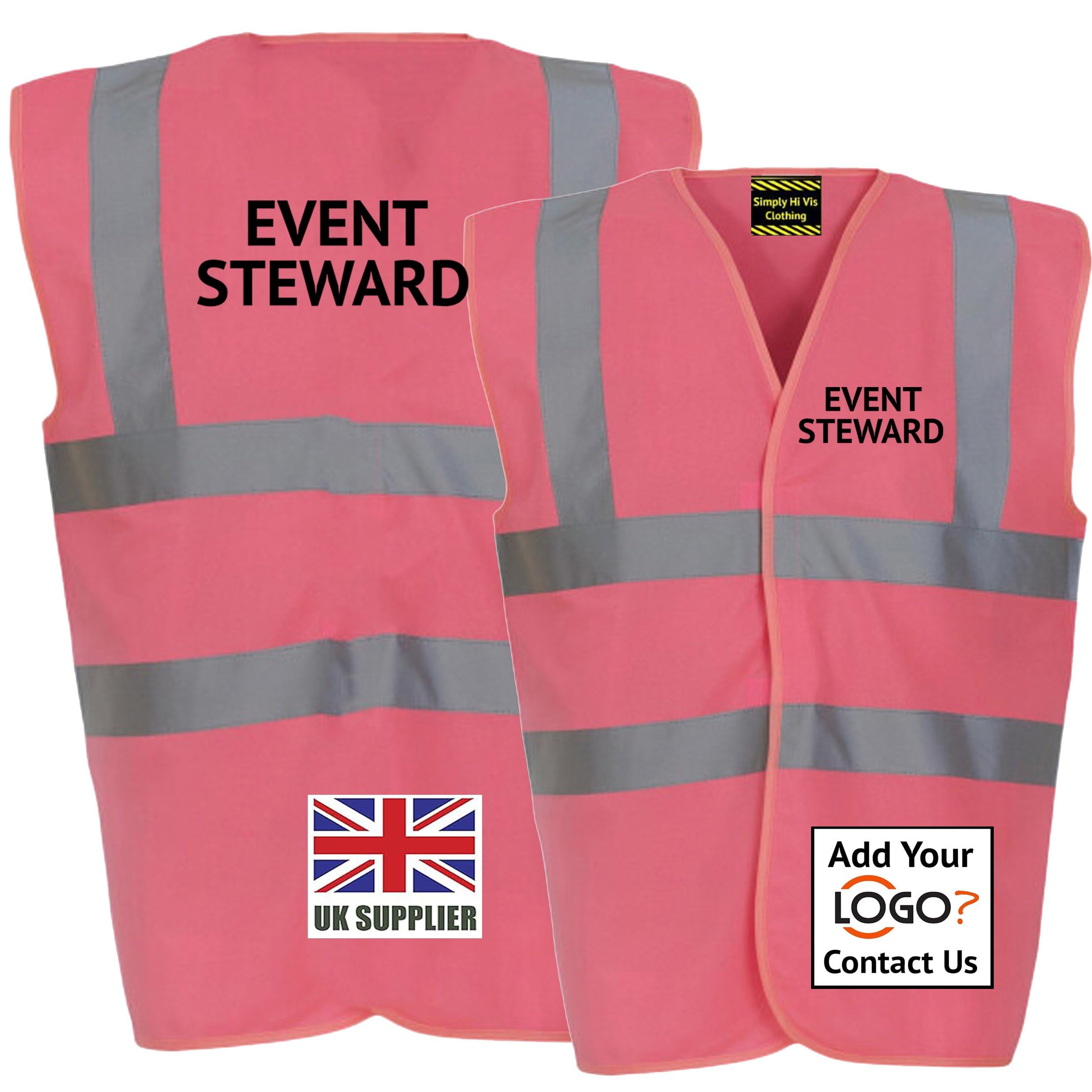 Pink Hi Vis Vest EVENT STEWARD Waistcoat EN ISO 20471 supplied by Simply Hi Vis Clothing UK