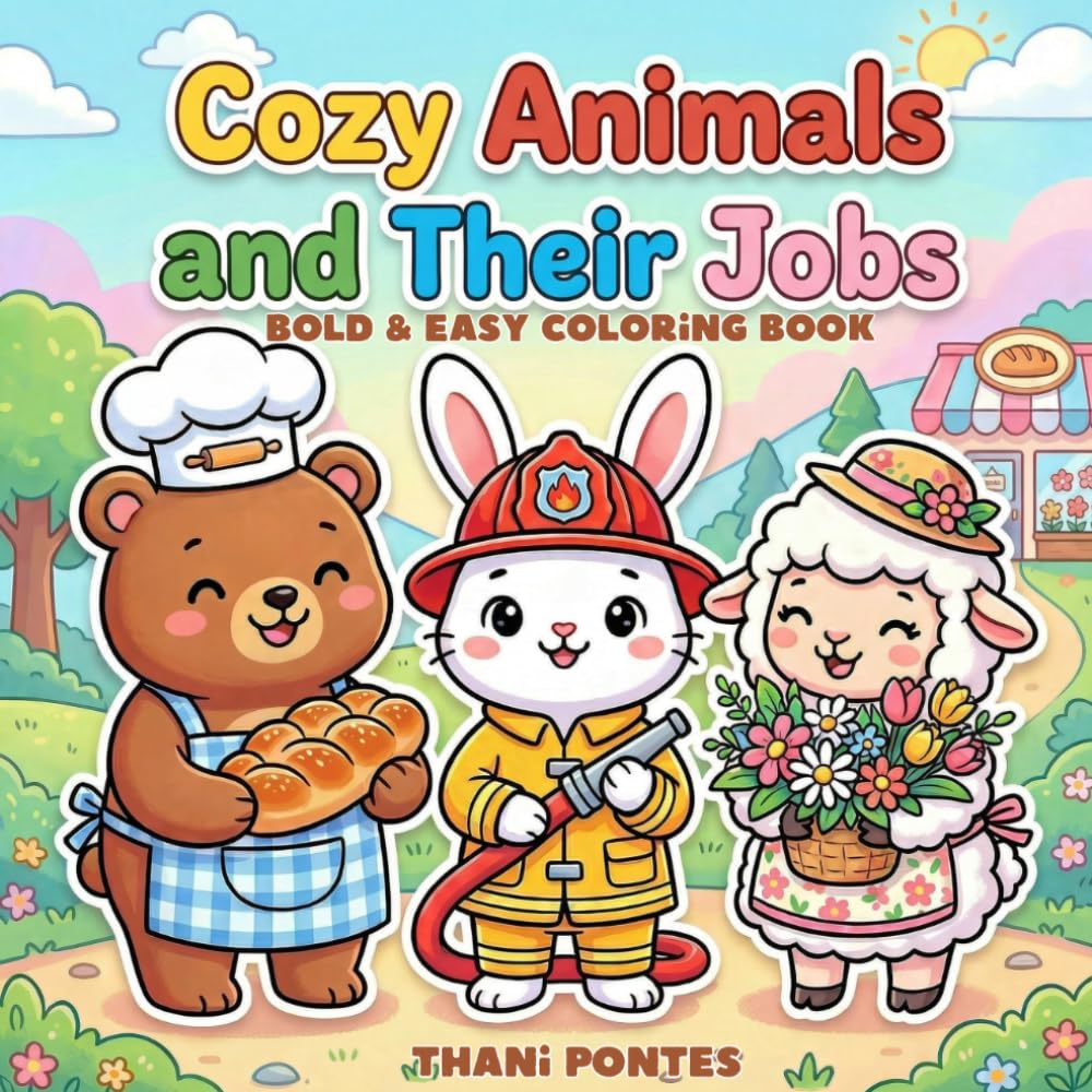 Cozy Animals and Their Jobs: Bold & Easy Coloring Book