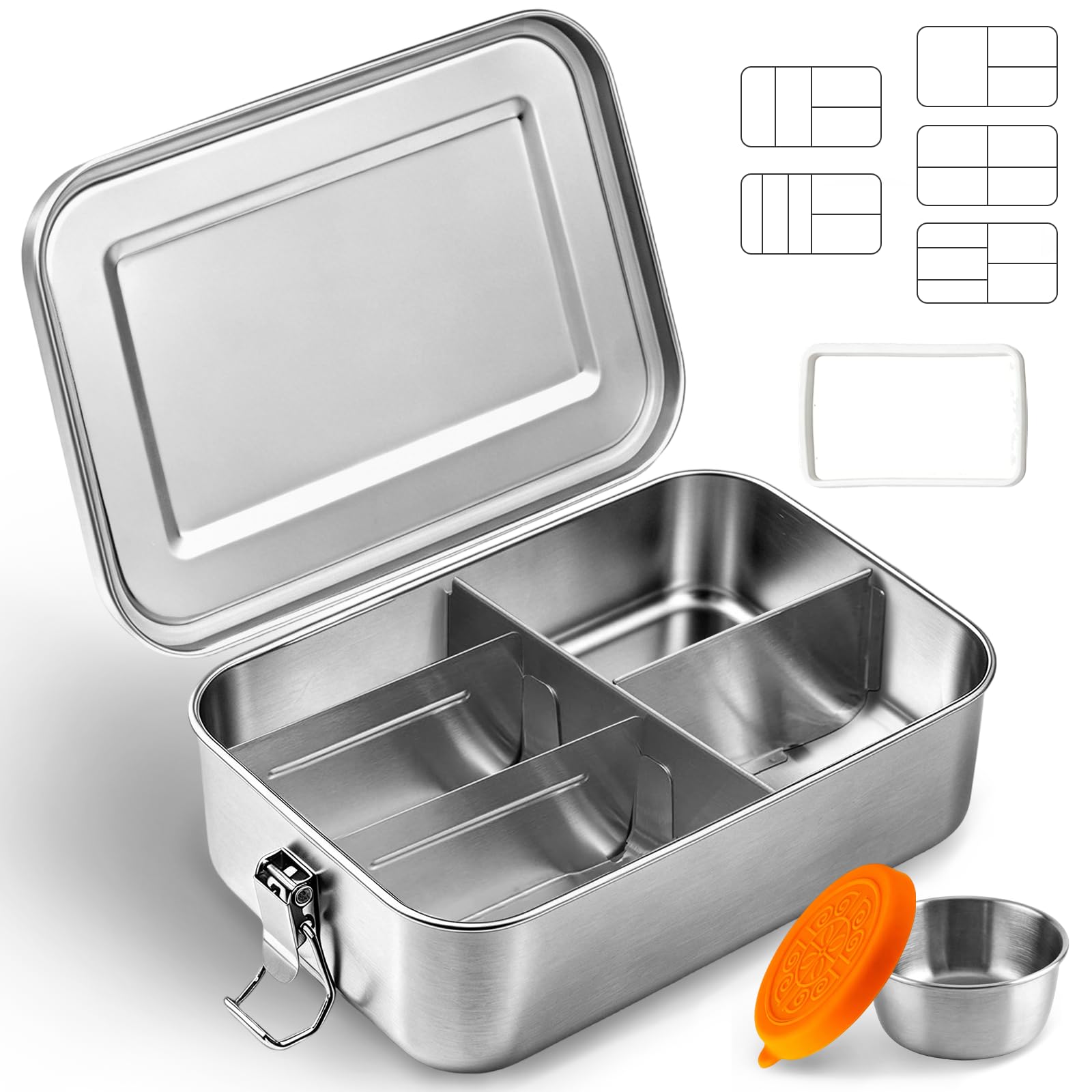 Stainless Steel Lunch Box 1400ml, Bento Box with 2 pc Removable Compartment