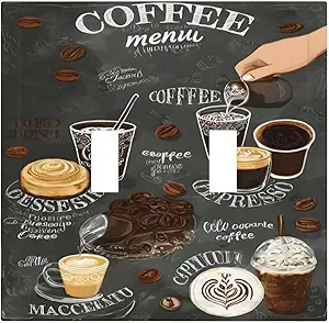 Decorative Light Switch Cover Plate Retro Coffee Cup Bean 2 Gang Wall Plate Oversized Double Toggle Two Switch Wall Cover Plate Dual Device Faceplate for Coffee Bar Decor